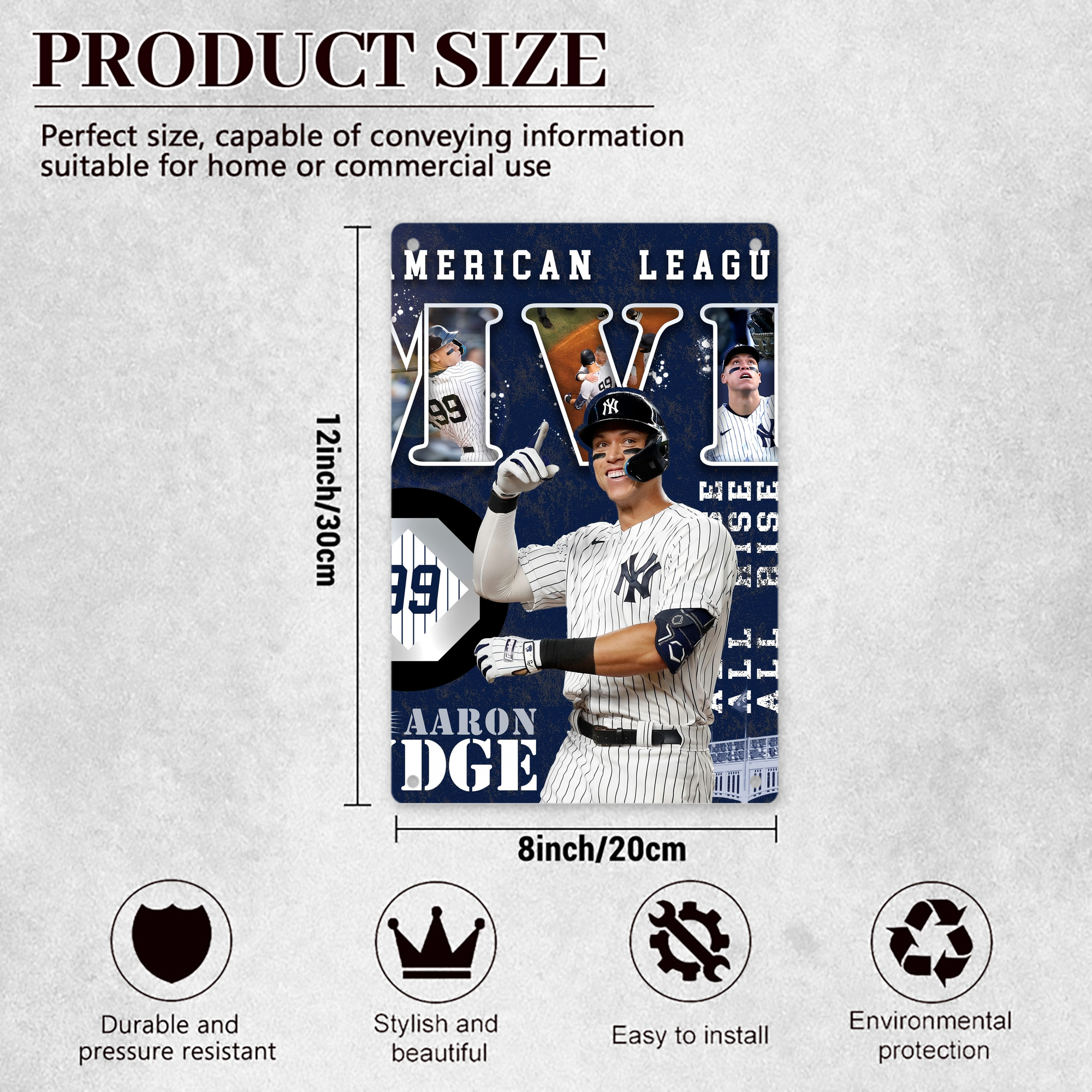 Aaron Judge MVP 8x12inch Vertical Aluminum Sign - Durable Fade-Resistant Indoor/Outdoor Safety & Information Plaque For Office, Hotel, Restaurant, Bar, Public Spaces