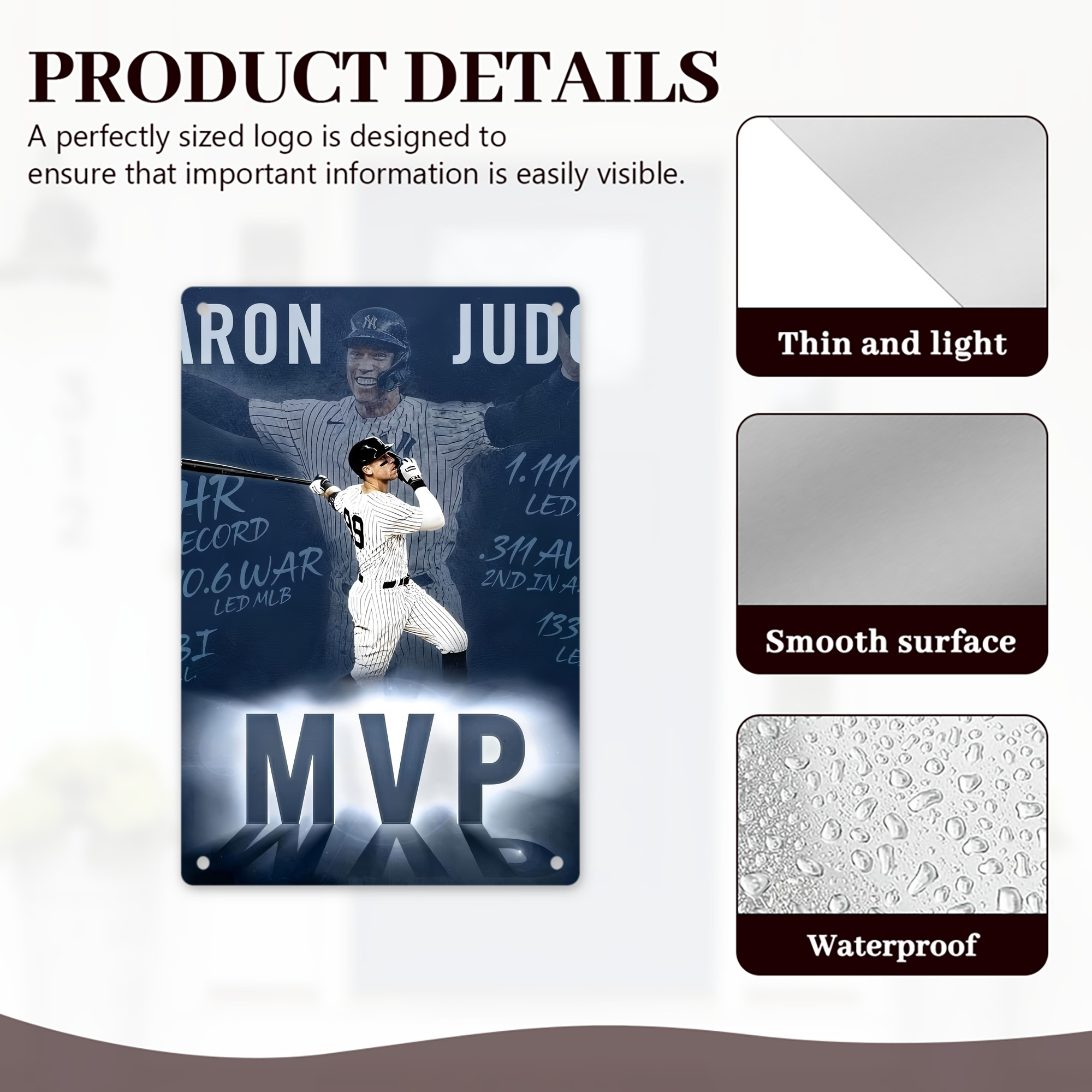 Aaron Judge MVP 8x12inch Vertical Aluminum Sign - Durable Fade-Resistant Indoor/Outdoor Safety & Information Plaque For Office, Hotel, Restaurant, Bar, Public Spaces