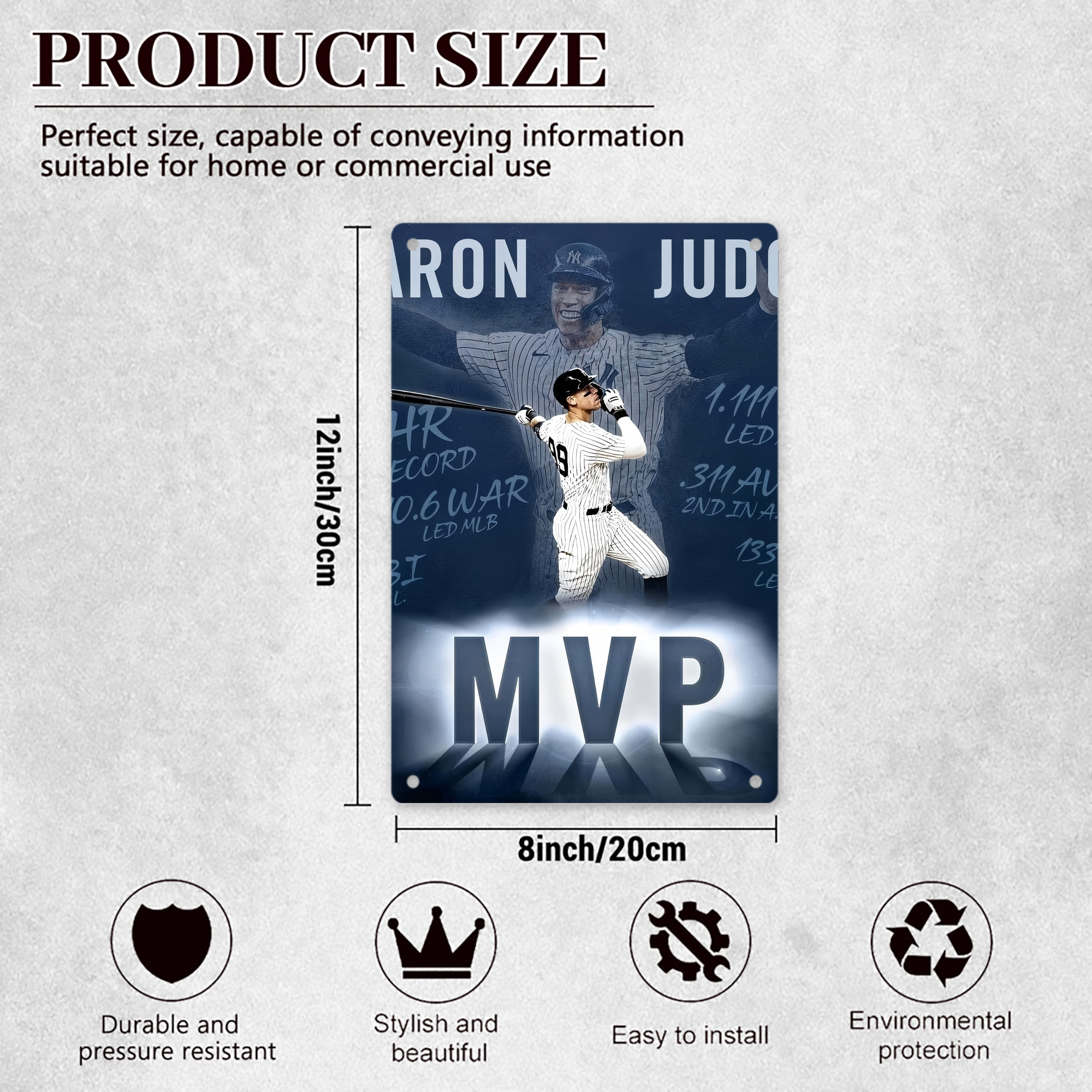 Aaron Judge MVP 8x12inch Vertical Aluminum Sign - Durable Fade-Resistant Indoor/Outdoor Safety & Information Plaque For Office, Hotel, Restaurant, Bar, Public Spaces