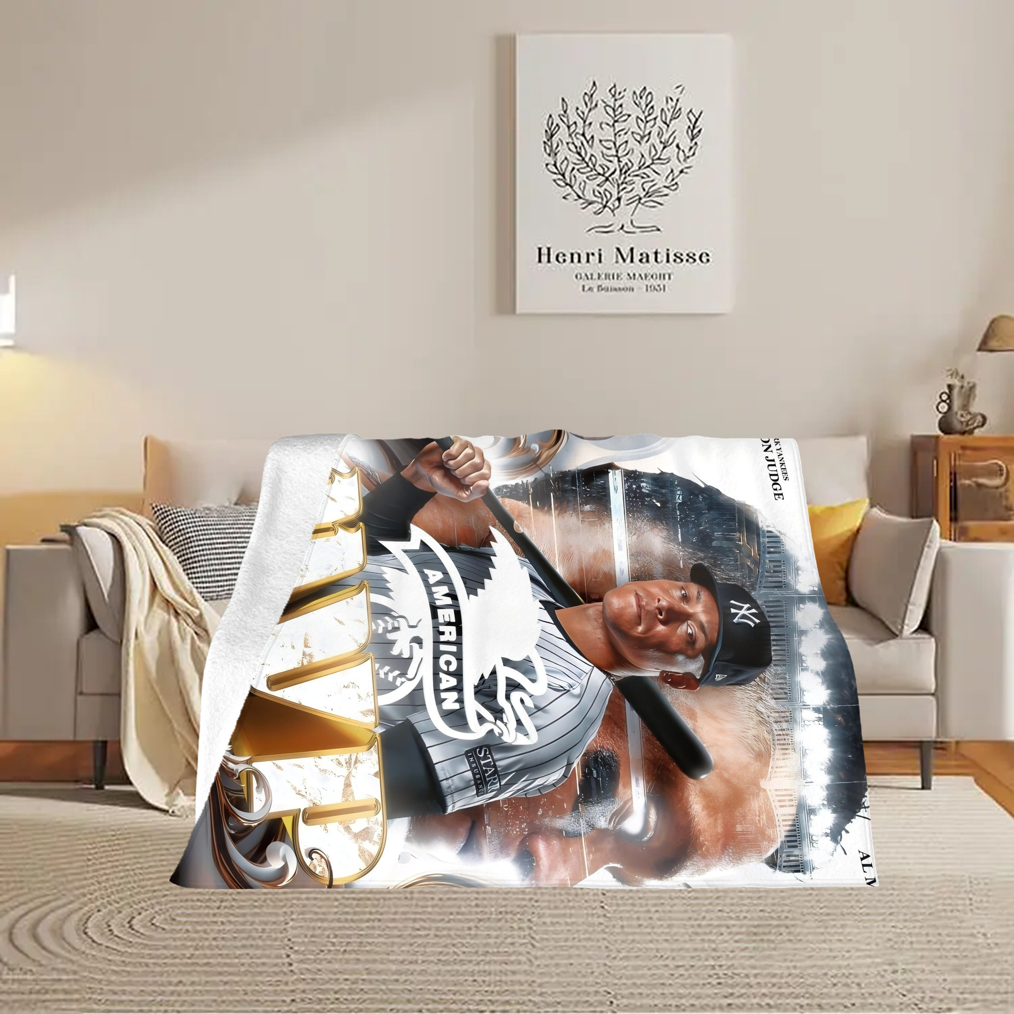 Aaron Judge MVP Soft Plush Fleece Blanket 30x40 Inch - 300GSM Flannel, Ultra Soft & Warm, Lightweight & Durable, Perfect For Kids, Adults, Couch, Bed, Camping, Travel, Gift For Family & Friends