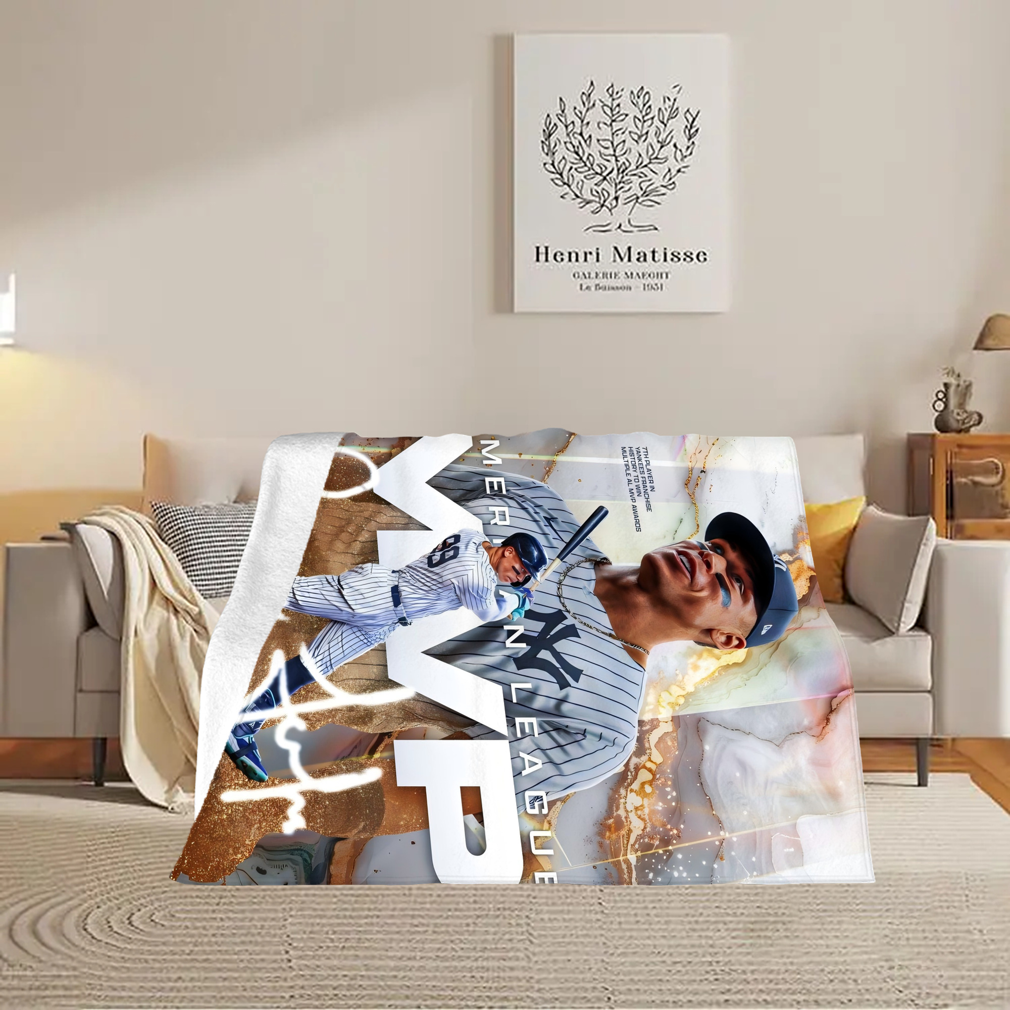 Aaron Judge MVP Soft Plush Fleece Blanket 30x40 Inch - 300GSM Flannel, Ultra Soft & Warm, Lightweight & Durable, Perfect For Kids, Adults, Couch, Bed, Camping, Travel, Gift For Family & Friends