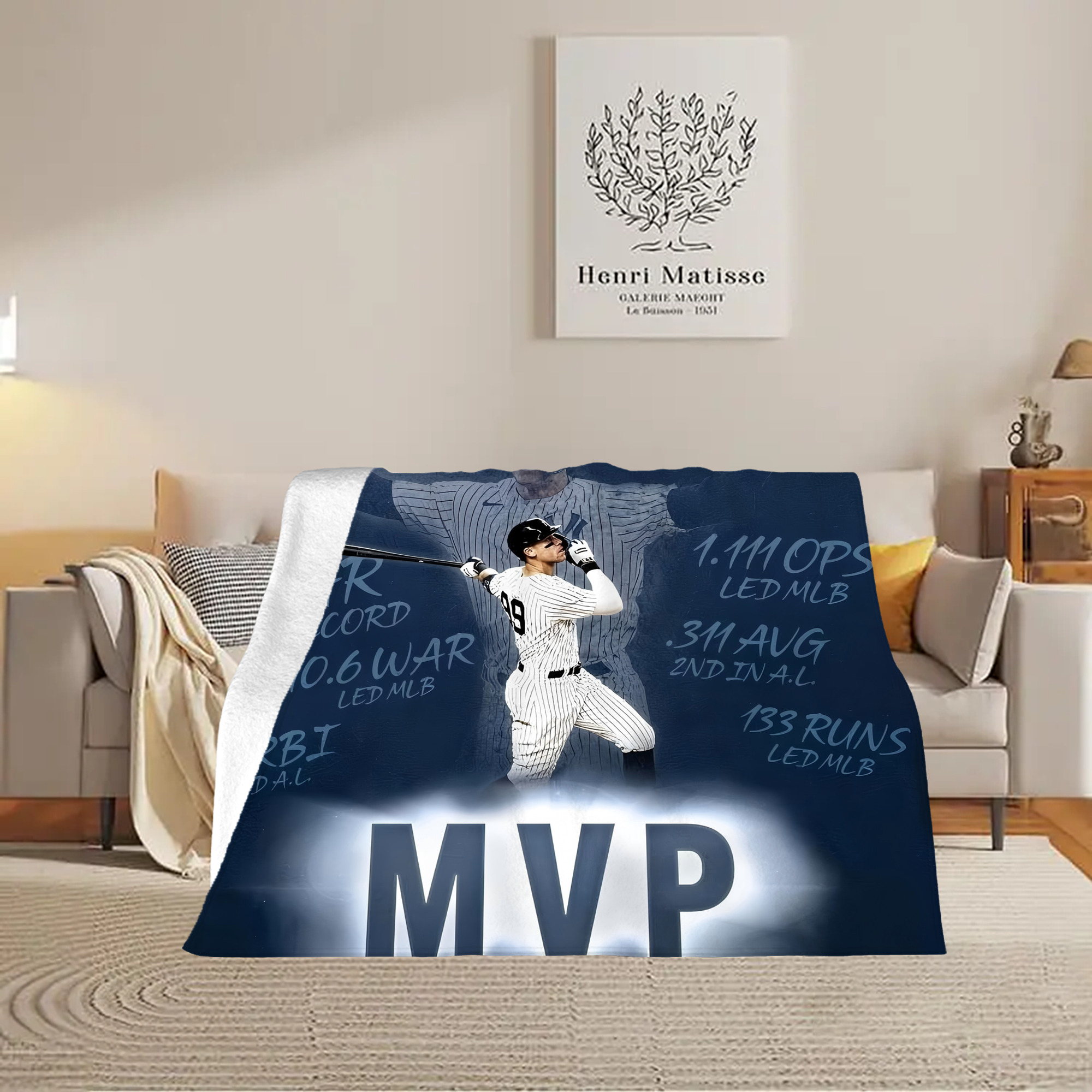Aaron Judge MVP Soft Plush Fleece Blanket 30x40 Inch - 300GSM Flannel, Ultra Soft & Warm, Lightweight & Durable, Perfect For Kids, Adults, Couch, Bed, Camping, Travel, Gift For Family & Friends