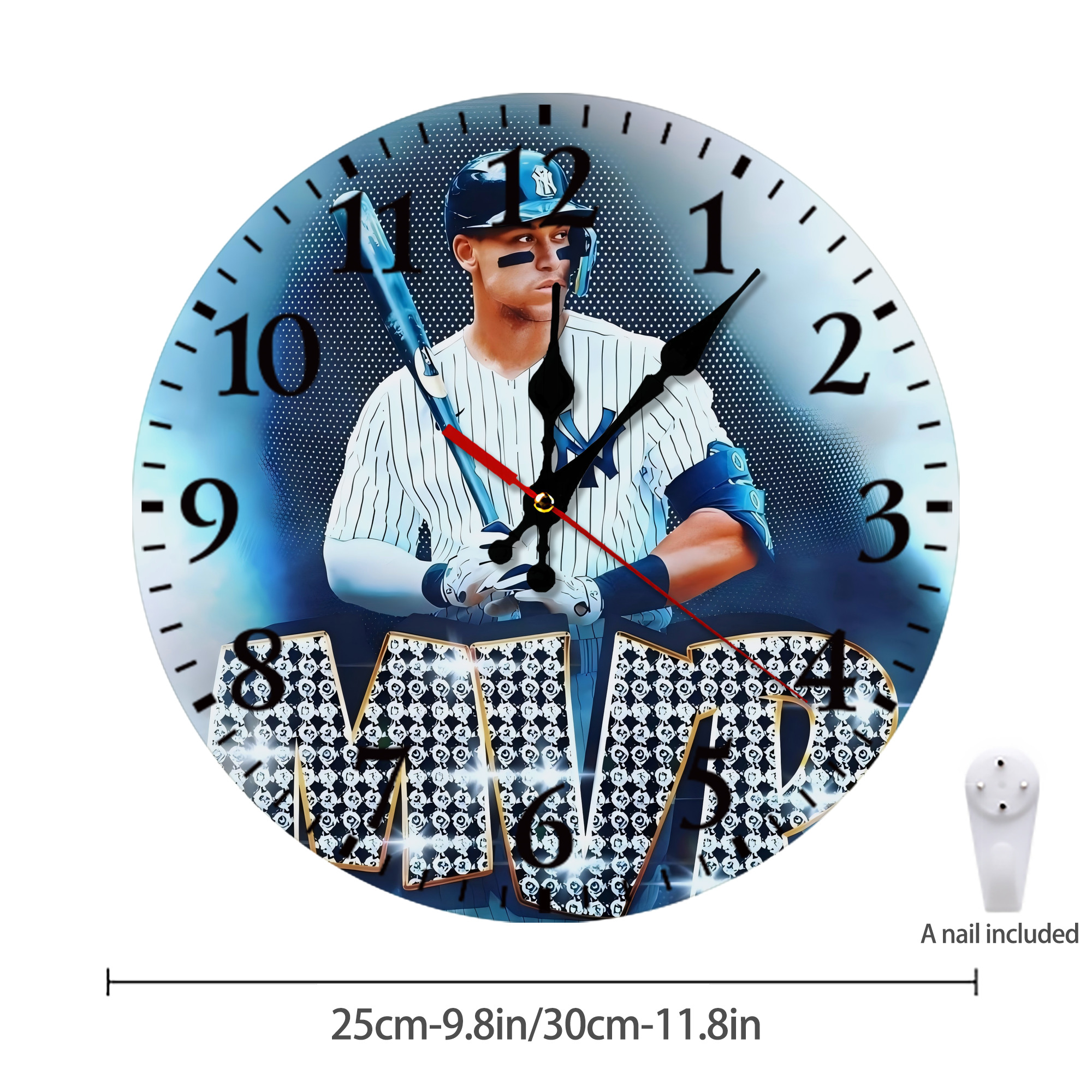 Aaron Judge MVP Silent Round Wall Clock – Modern & Stylish DIY Design, Durable Wood Construction, Easy To Install – Perfect For Office, Bedroom, Living Room, And More