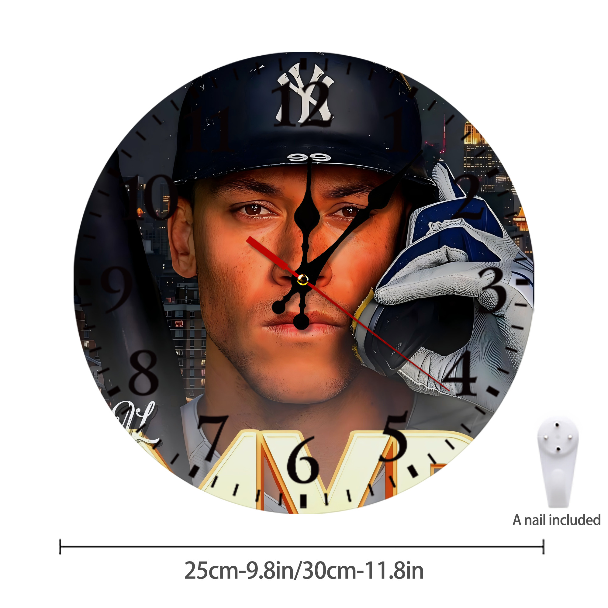 Aaron Judge MVP Silent Round Wall Clock – Modern & Stylish DIY Design, Durable Wood Construction, Easy To Install – Perfect For Office, Bedroom, Living Room, And More