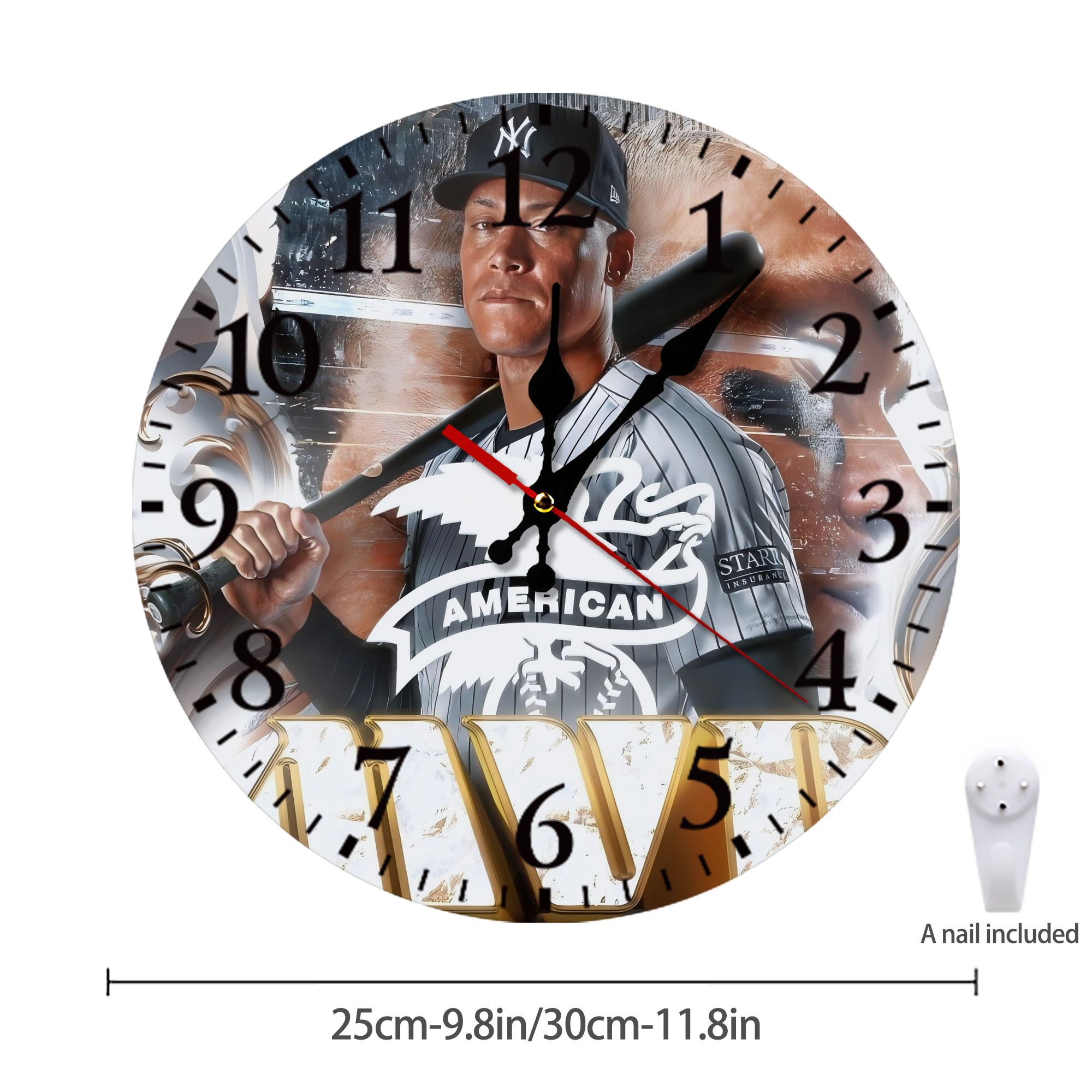 Aaron Judge MVP Silent Round Wall Clock – Modern & Stylish DIY Design, Durable Wood Construction, Easy To Install – Perfect For Office, Bedroom, Living Room, And More