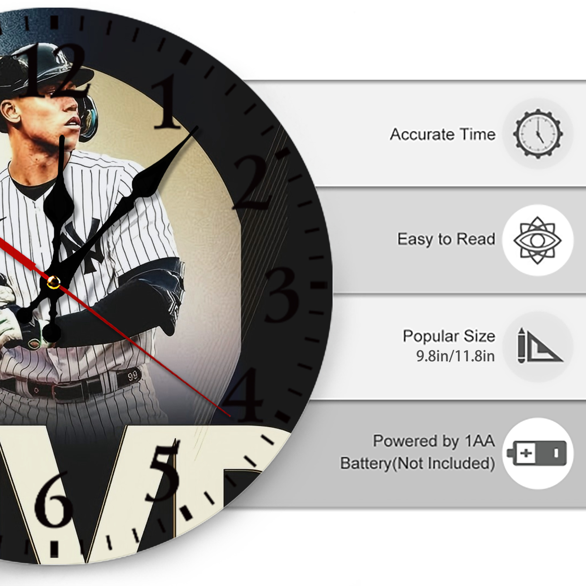 Aaron Judge MVP Silent Round Wall Clock – Modern & Stylish DIY Design, Durable Wood Construction, Easy To Install – Perfect For Office, Bedroom, Living Room, And More