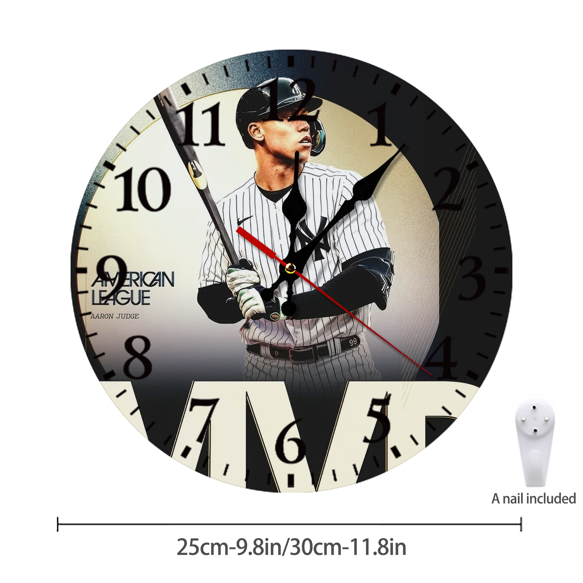 Aaron Judge MVP Silent Round Wall Clock – Modern & Stylish DIY Design, Durable Wood Construction, Easy To Install – Perfect For Office, Bedroom, Living Room, And More