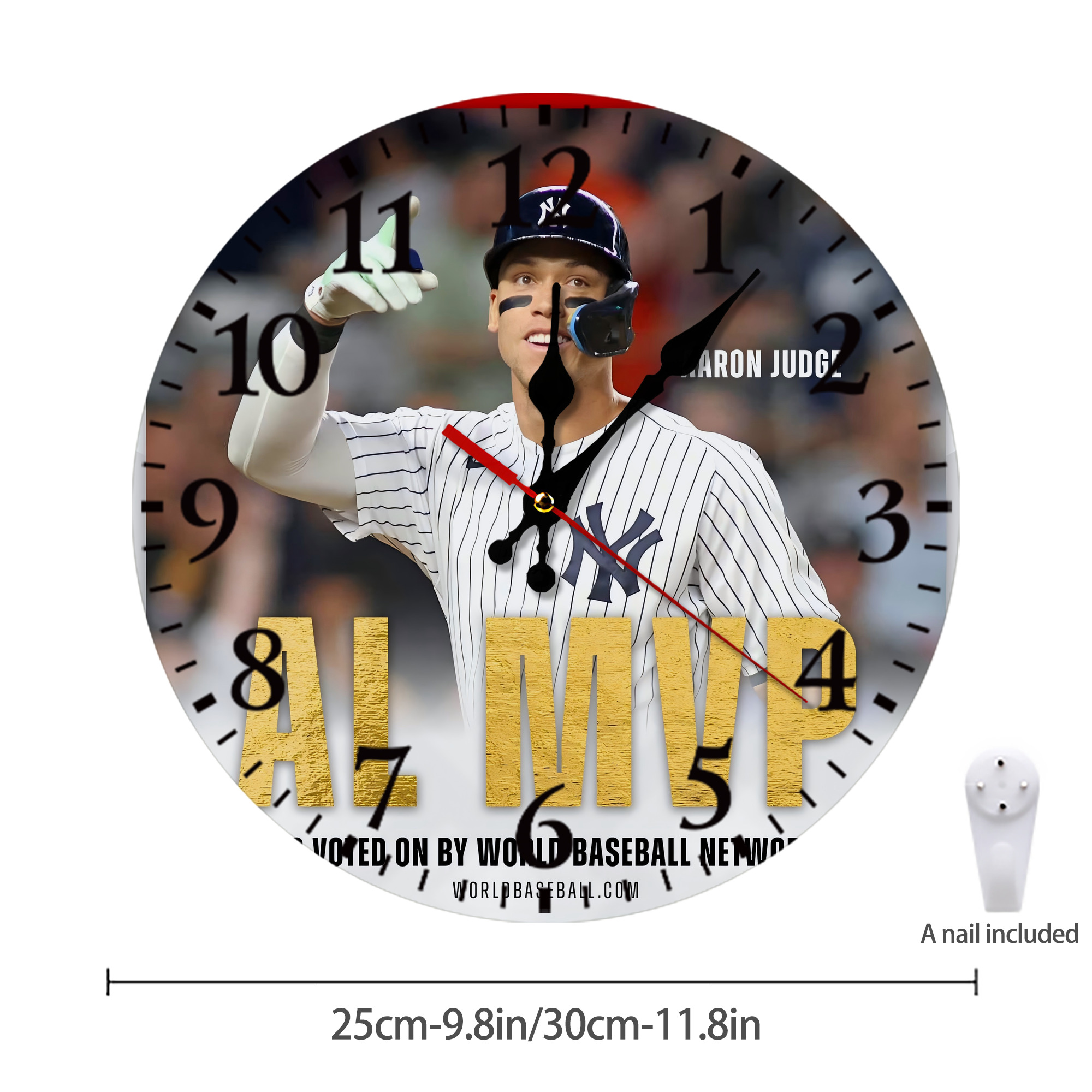 Aaron Judge MVP Silent Round Wall Clock – Modern & Stylish DIY Design, Durable Wood Construction, Easy To Install – Perfect For Office, Bedroom, Living Room, And More