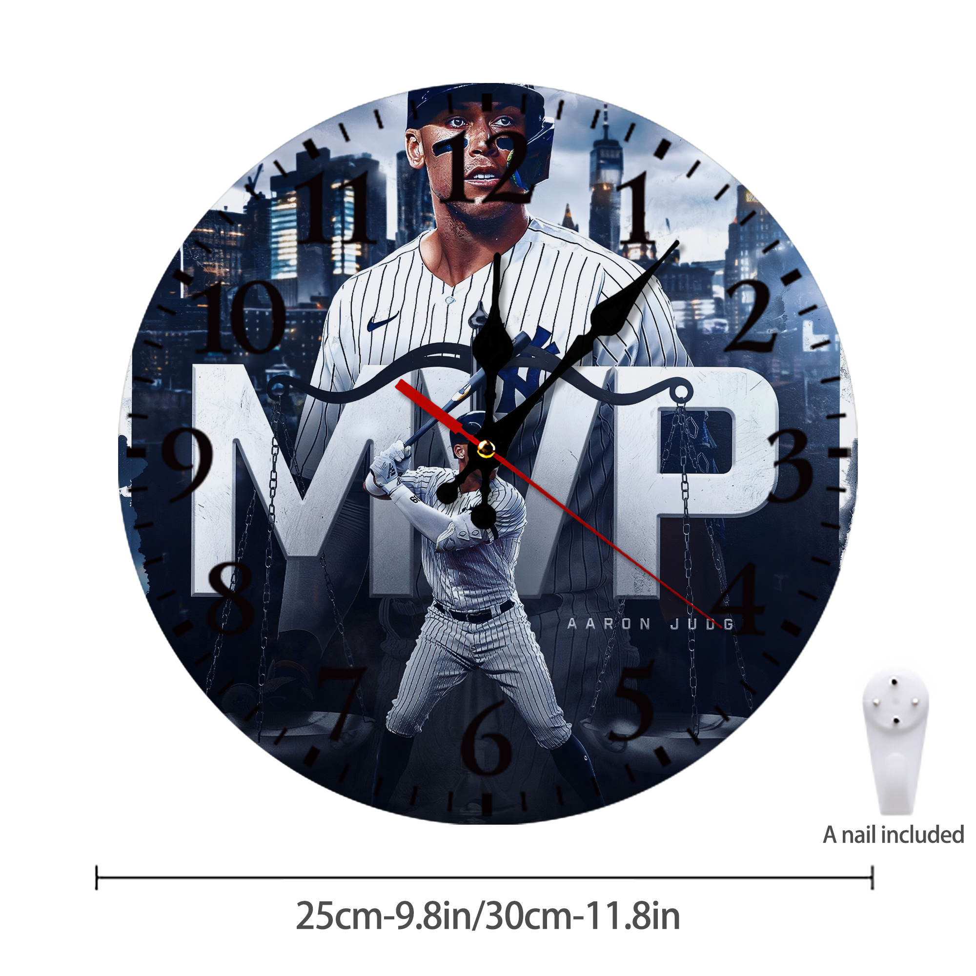 Aaron Judge MVP Silent Round Wall Clock – Modern & Stylish DIY Design, Durable Wood Construction, Easy To Install – Perfect For Office, Bedroom, Living Room, And More