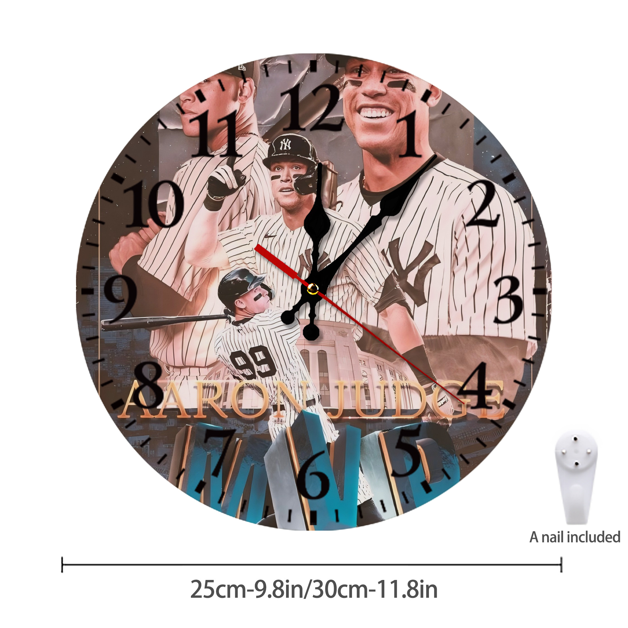 Aaron Judge MVP Silent Round Wall Clock – Modern & Stylish DIY Design, Durable Wood Construction, Easy To Install – Perfect For Office, Bedroom, Living Room, And More