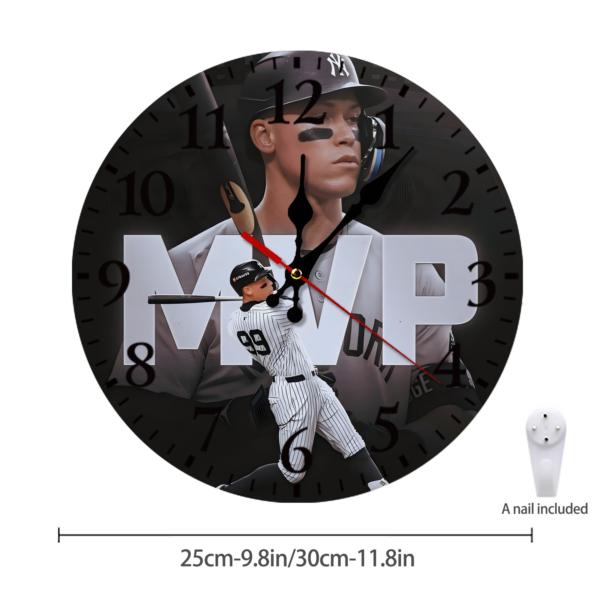 Aaron Judge MVP Silent Round Wall Clock – Modern & Stylish DIY Design, Durable Wood Construction, Easy To Install – Perfect For Office, Bedroom, Living Room, And More