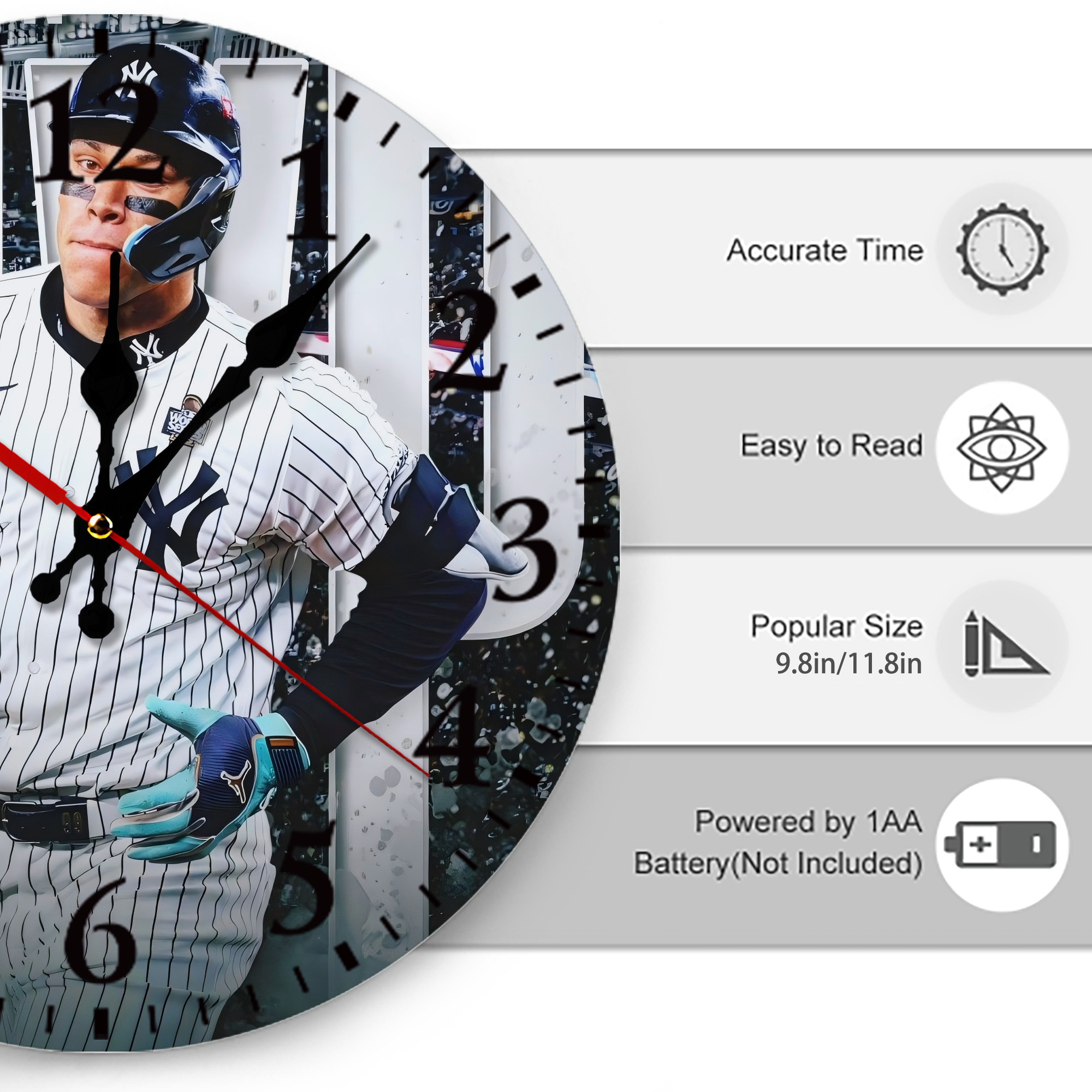 Aaron Judge MVP Silent Round Wall Clock – Modern & Stylish DIY Design, Durable Wood Construction, Easy To Install – Perfect For Office, Bedroom, Living Room, And More