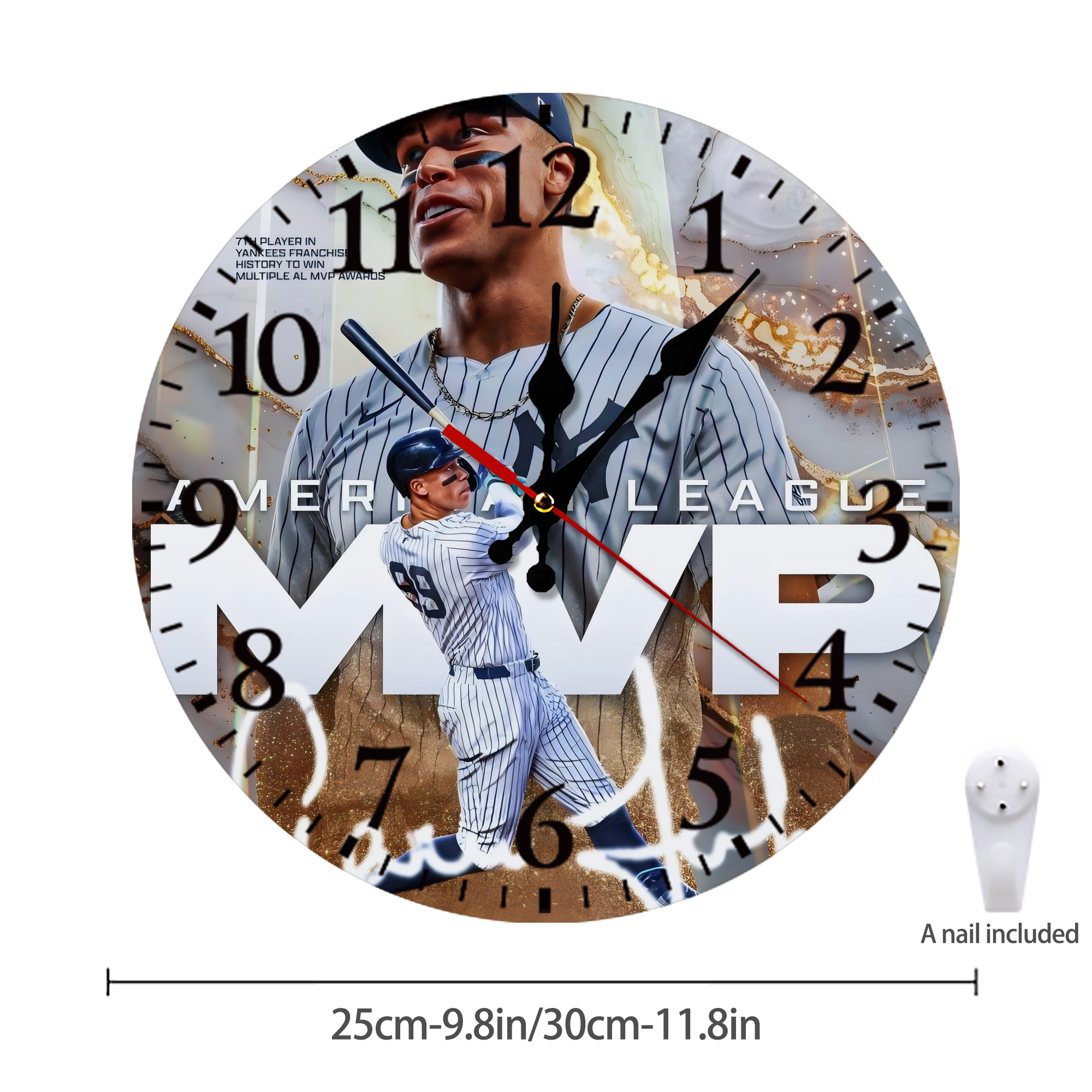 Aaron Judge MVP Silent Round Wall Clock – Modern & Stylish DIY Design, Durable Wood Construction, Easy To Install – Perfect For Office, Bedroom, Living Room, And More