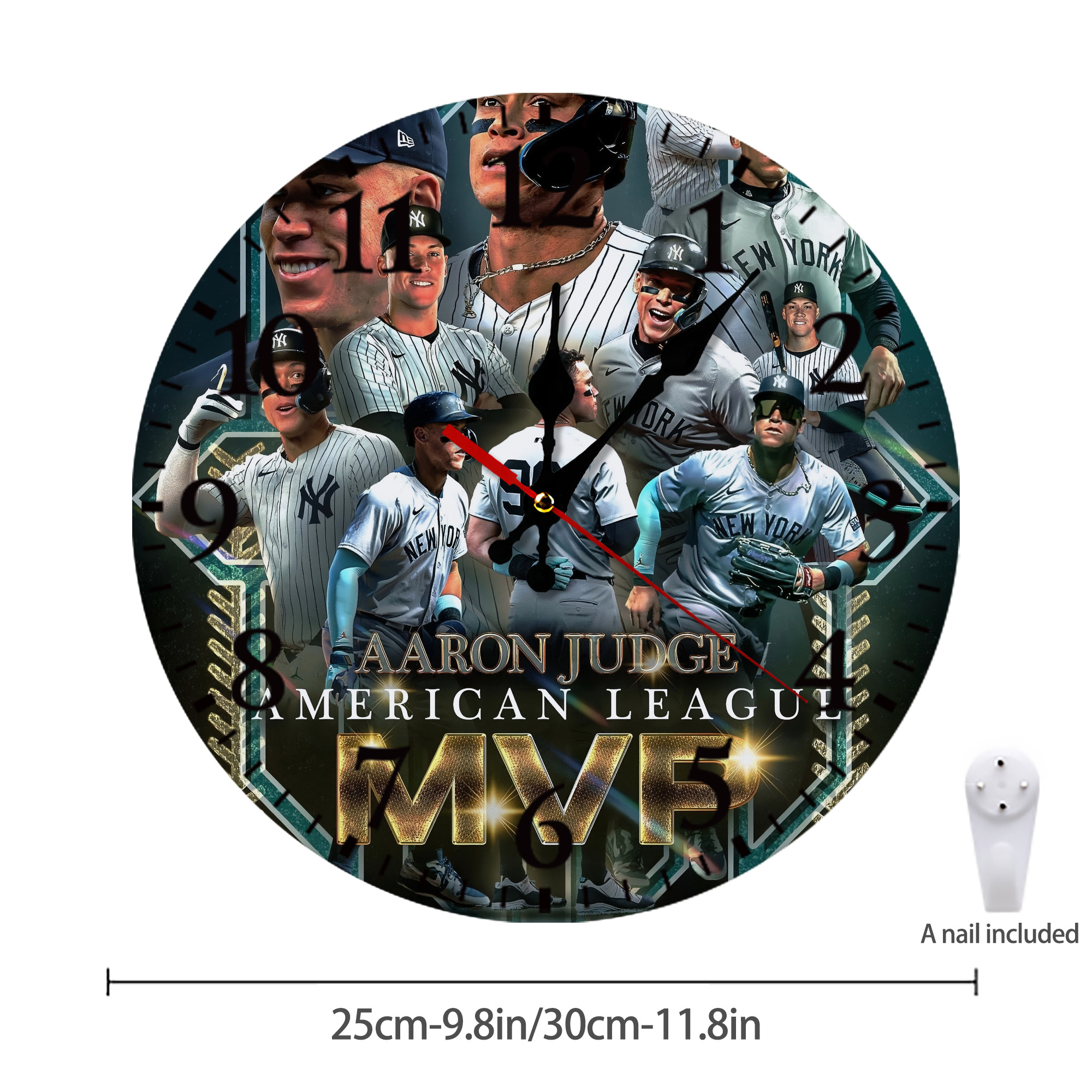 Aaron Judge MVP Silent Round Wall Clock – Modern & Stylish DIY Design, Durable Wood Construction, Easy To Install – Perfect For Office, Bedroom, Living Room, And More