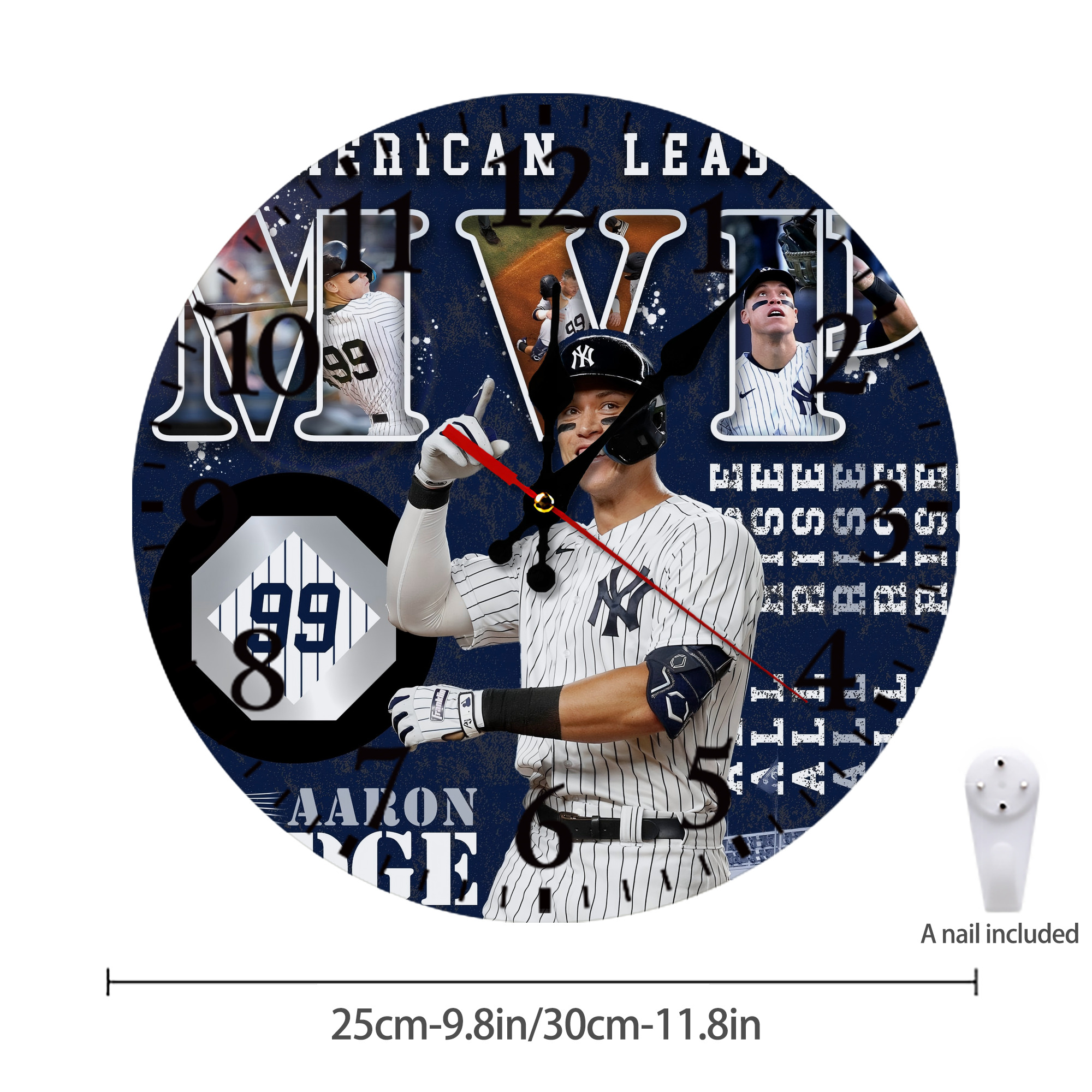 Aaron Judge MVP Silent Round Wall Clock – Modern & Stylish DIY Design, Durable Wood Construction, Easy To Install – Perfect For Office, Bedroom, Living Room, And More