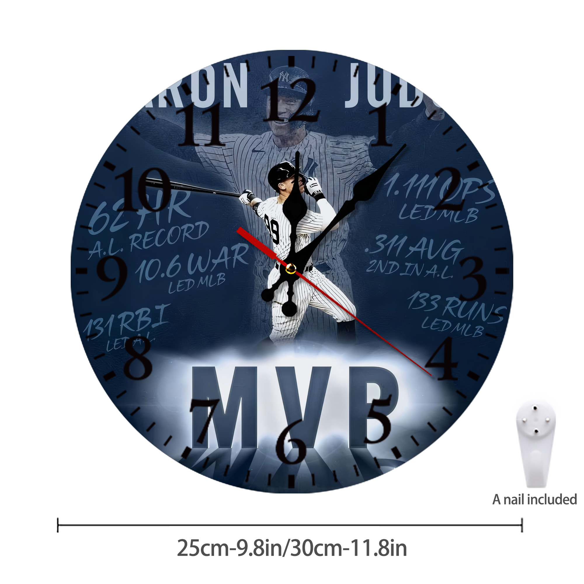 Aaron Judge MVP Silent Round Wall Clock – Modern & Stylish DIY Design, Durable Wood Construction, Easy To Install – Perfect For Office, Bedroom, Living Room, And More