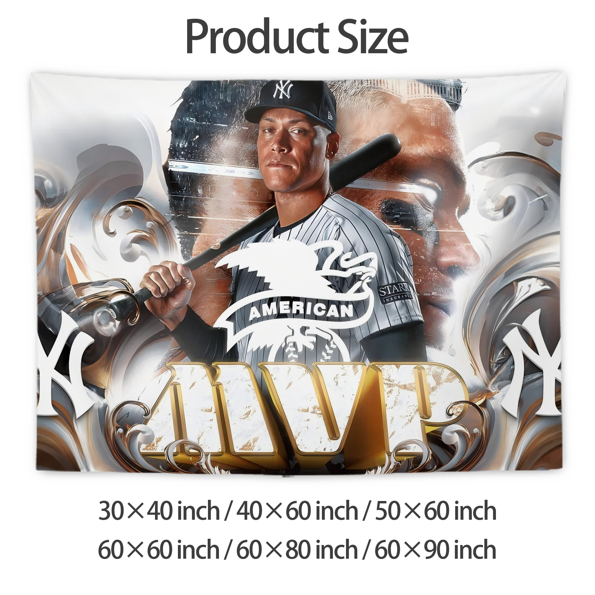 Aaron Judge MVP Wall Tapestry For Bedroom Aesthetic – Boho Style Polyester Fabric Wall Hanging With Hooks – 60 X 90 Inch Large Size, Lightweight, Durable, Easy To Hang