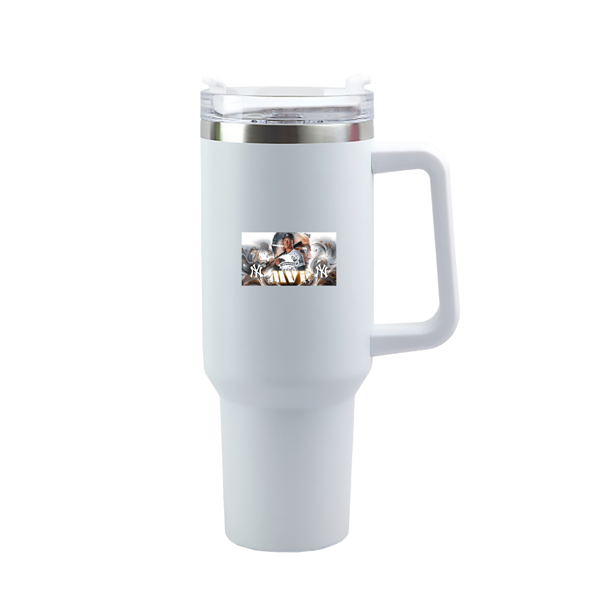Aaron Judge MVP 40oz Handle Car Tumbler – Durable Stainless Steel Travel Mug With UV Print – Double Wall Insulated, Fits Most Car Cup Holders