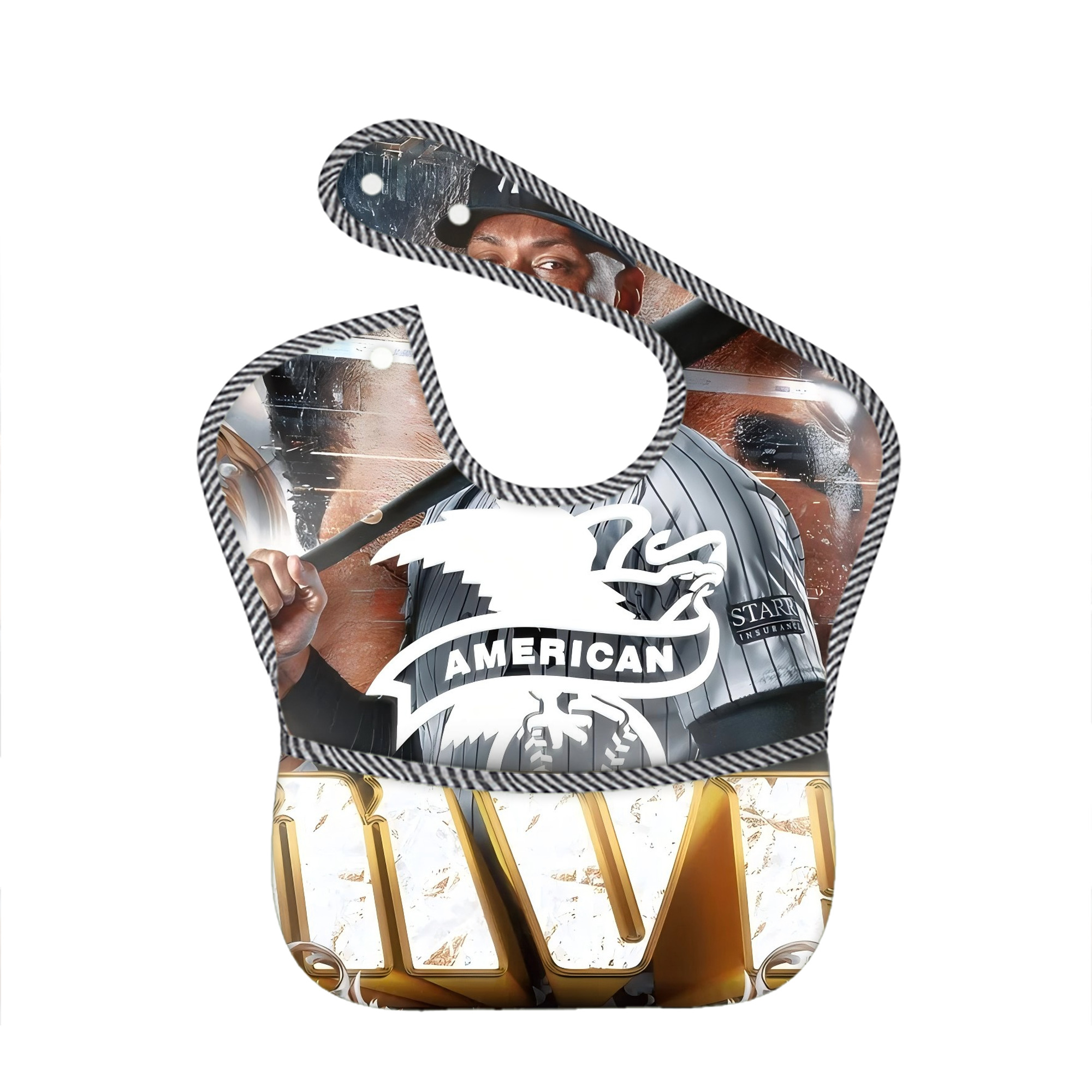 Aaron Judge MVP Adjustable Waterproof Toddler Bib – Full-Print Durable Polyester – Foldable Crumb Pocket – Easy Snap Closure – Soft