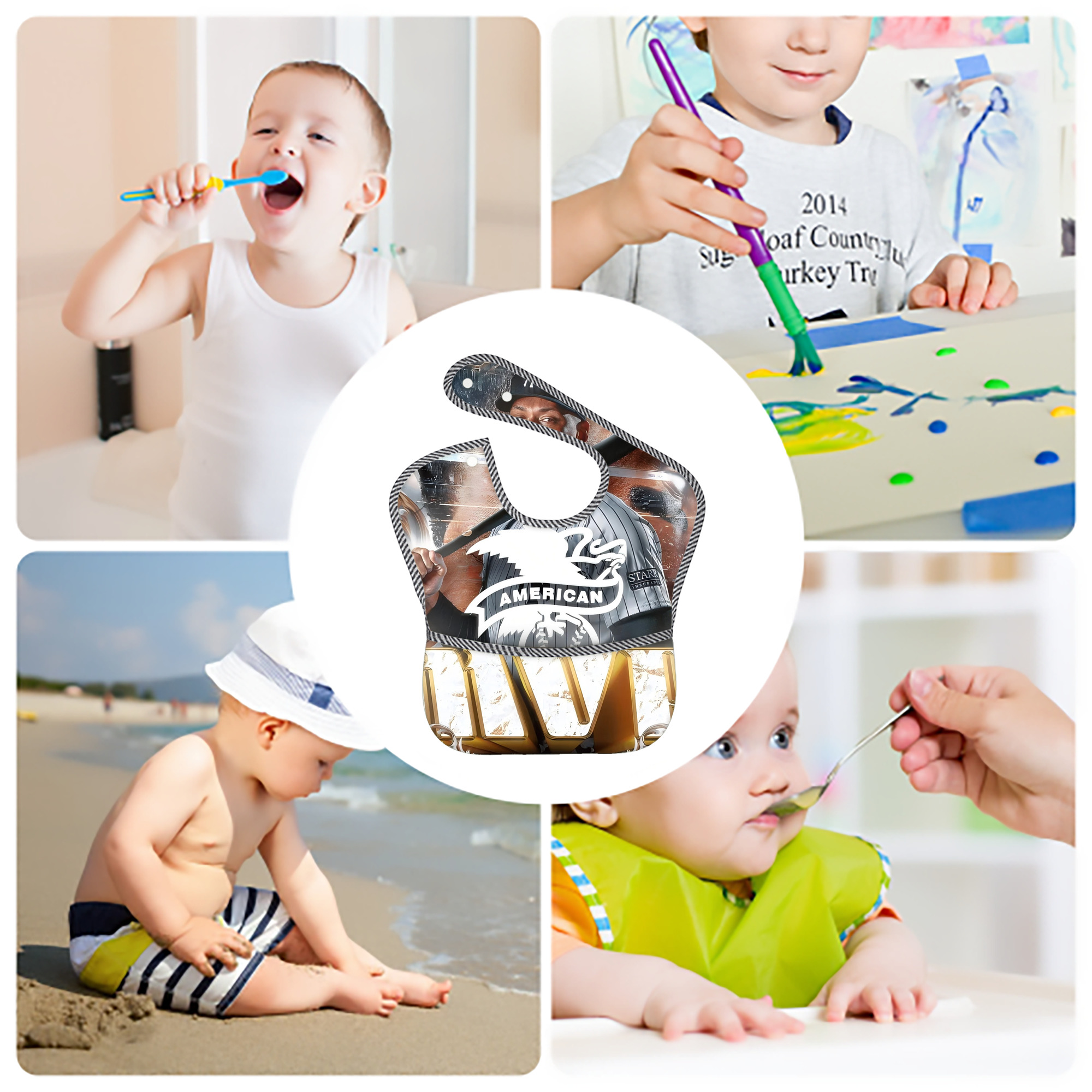 Aaron Judge MVP Adjustable Waterproof Toddler Bib – Full-Print Durable Polyester – Foldable Crumb Pocket – Easy Snap Closure – Soft