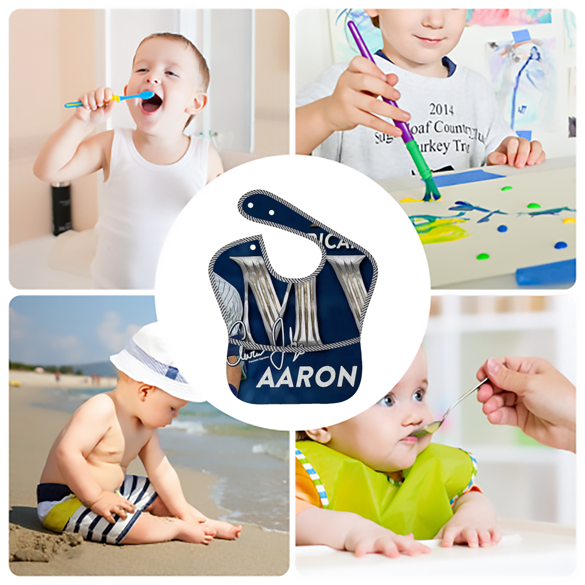 Aaron Judge MVP Adjustable Waterproof Toddler Bib – Full-Print Durable Polyester – Foldable Crumb Pocket – Easy Snap Closure – Soft