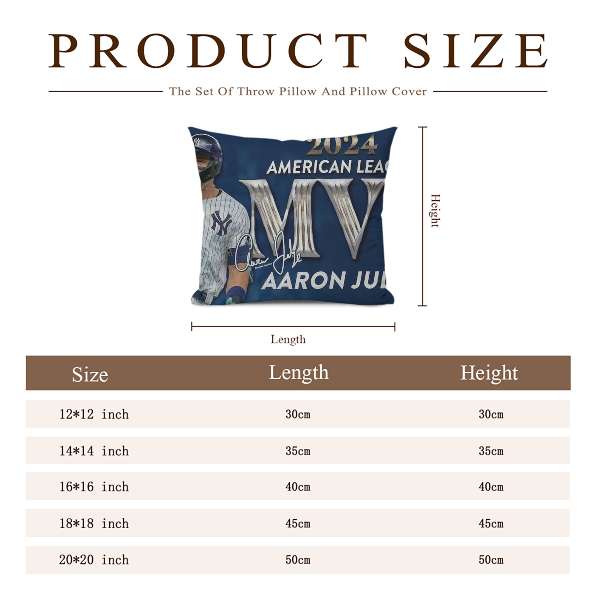 Aaron Judge MVP Soft Polyester Pillow Cover With Insert – Double-Sided Design, Invisible Zipper, Durable & Breathable – Easy Care Cushion Set