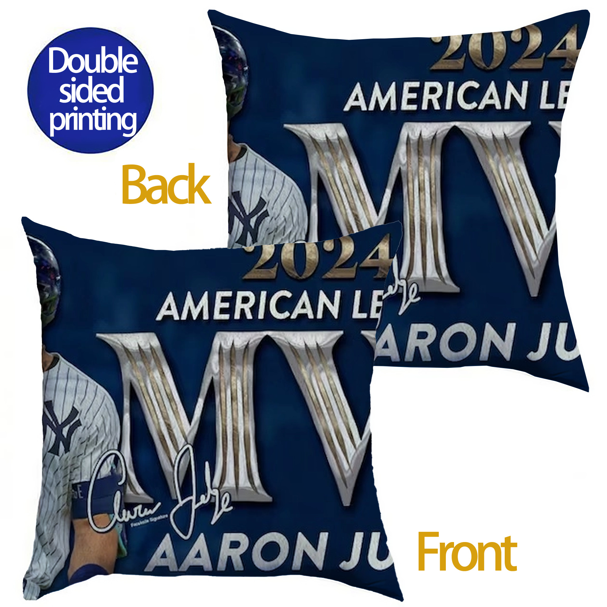 Aaron Judge MVP Soft Polyester Pillow Cover With Insert – Double-Sided Design, Invisible Zipper, Durable & Breathable – Easy Care Cushion Set