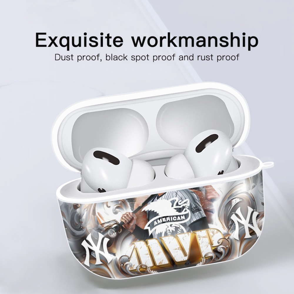 Aaron Judge MVP AirPods Pro Hard Case White With Keychain, Durable Flexible PC, Precise Cutouts, Anti-Fingerprint, Yellowing & Scratch Resistant, Full Protection, Washable