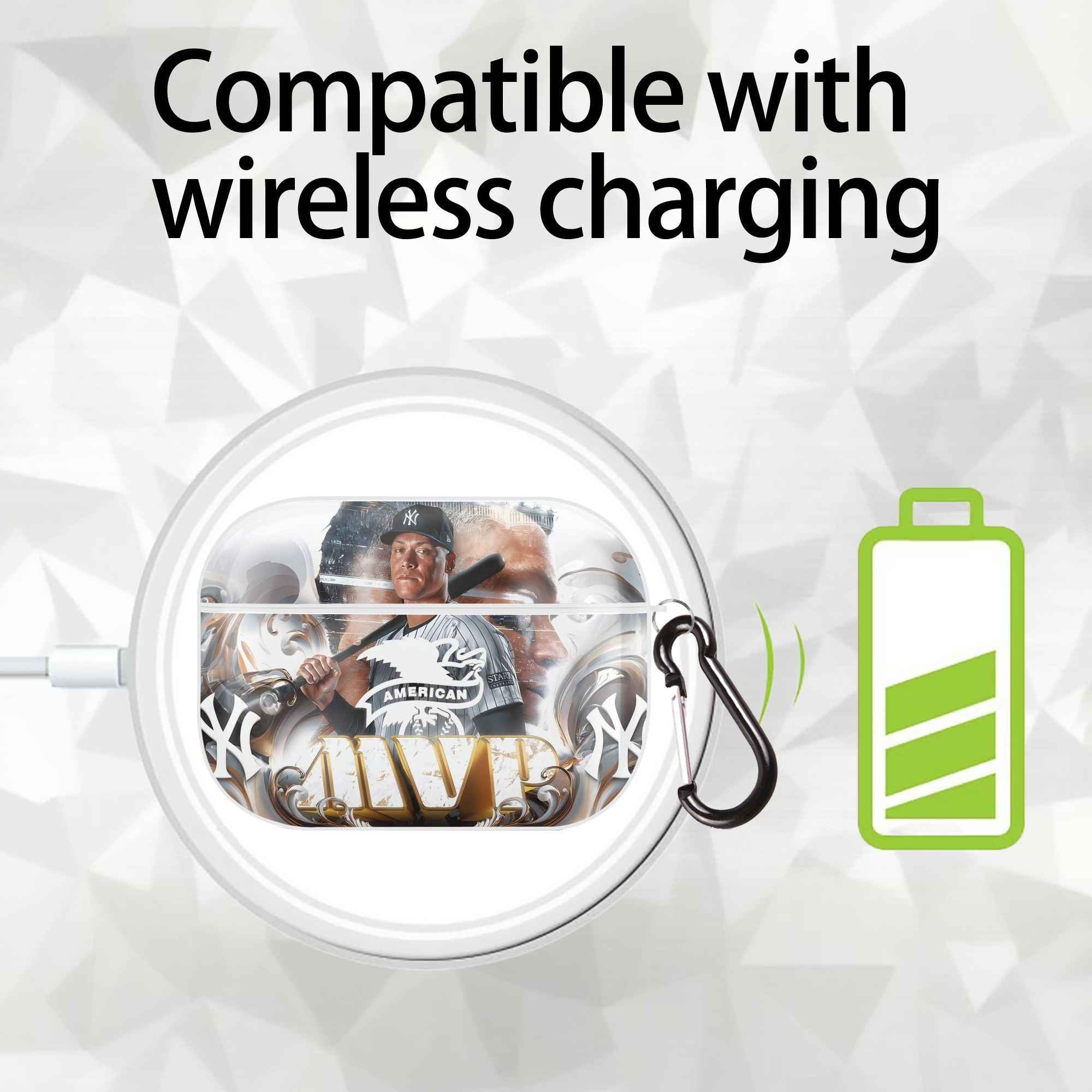 Aaron Judge MVP AirPods Pro Hard Case White With Keychain, Durable Flexible PC, Precise Cutouts, Anti-Fingerprint, Yellowing & Scratch Resistant, Full Protection, Washable