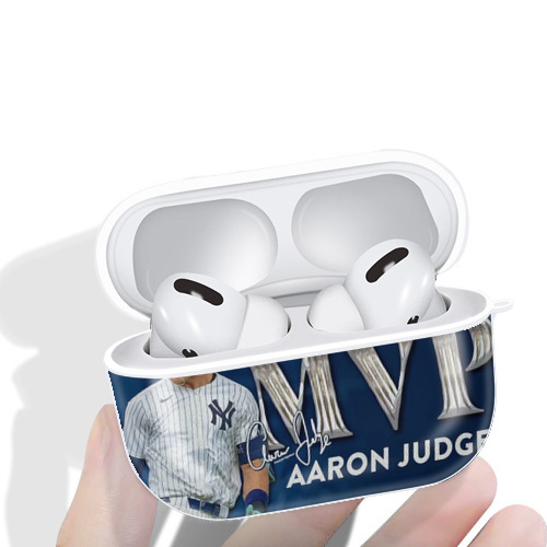 Aaron Judge MVP AirPods Pro Hard Case White With Keychain, Durable Flexible PC, Precise Cutouts, Anti-Fingerprint, Yellowing & Scratch Resistant, Full Protection, Washable