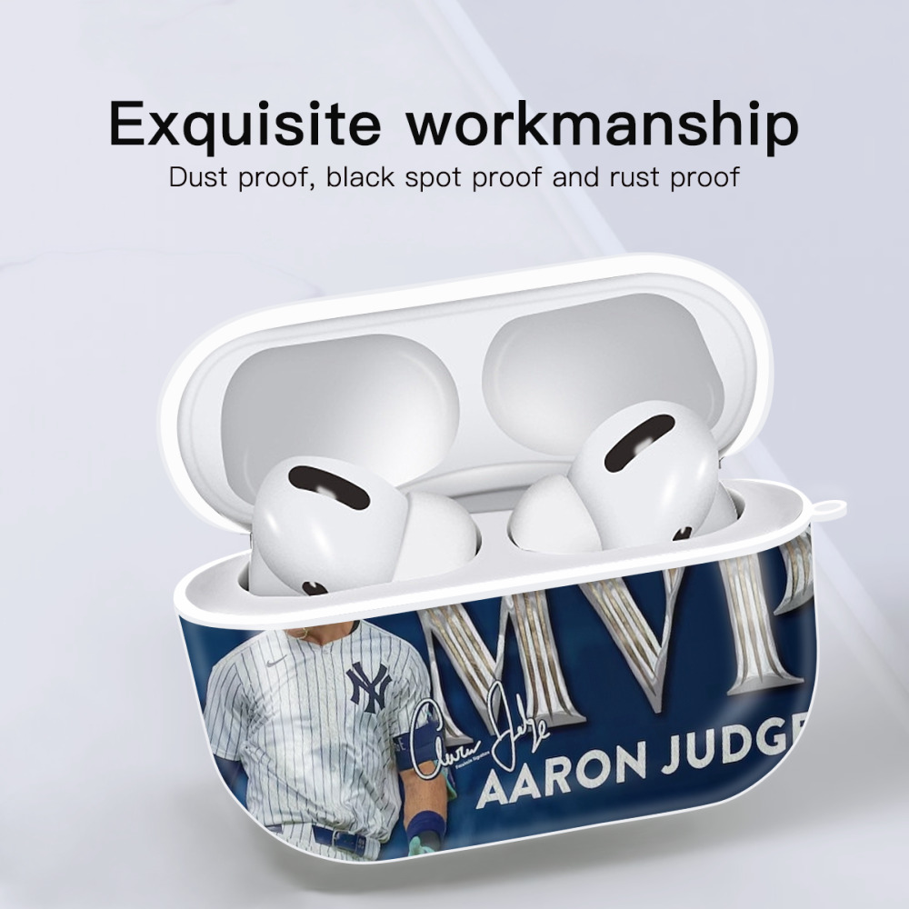 Aaron Judge MVP AirPods Pro Hard Case White With Keychain, Durable Flexible PC, Precise Cutouts, Anti-Fingerprint, Yellowing & Scratch Resistant, Full Protection, Washable