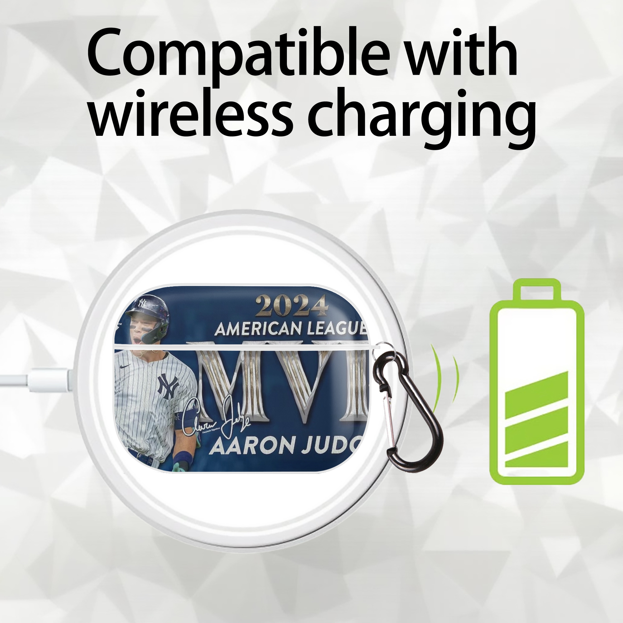 Aaron Judge MVP AirPods Pro Hard Case White With Keychain, Durable Flexible PC, Precise Cutouts, Anti-Fingerprint, Yellowing & Scratch Resistant, Full Protection, Washable