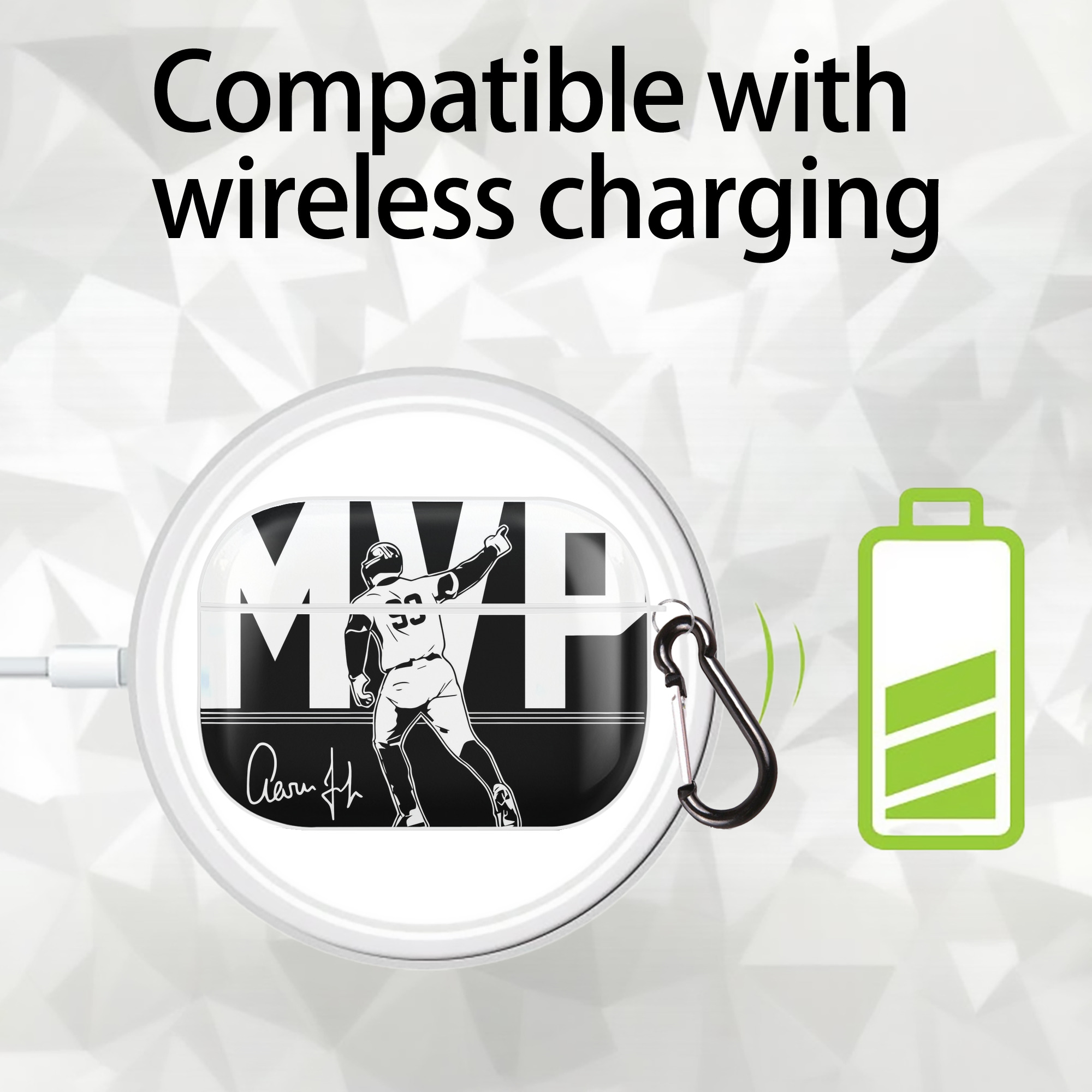 Aaron Judge MVP AirPods Pro Hard Case White With Keychain, Durable Flexible PC, Precise Cutouts, Anti-Fingerprint, Yellowing & Scratch Resistant, Full Protection, Washable