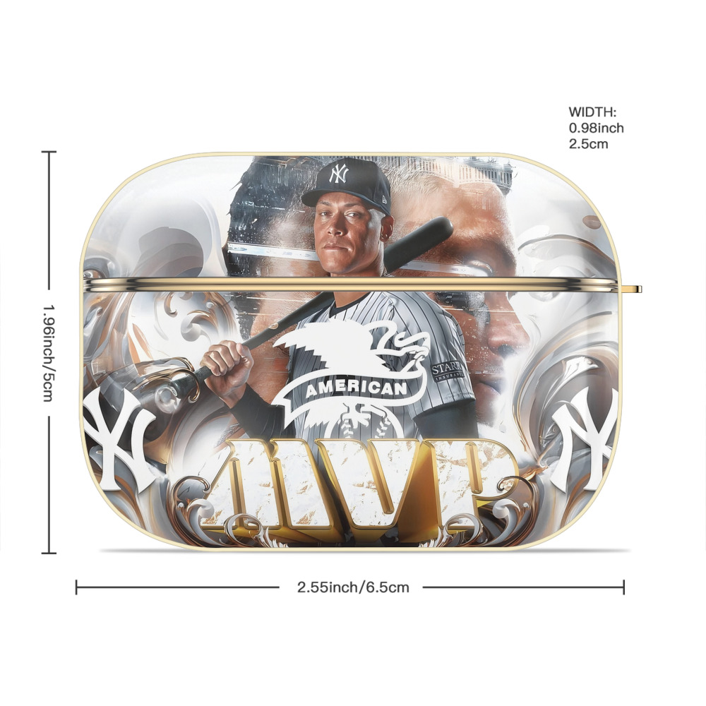 Aaron Judge MVP Luxury Gold AirPods Pro Case With Keychain, Flexible PC Material, Full Protection, Precise Cutouts, Anti-Fingerprint, Washable, Durable Design