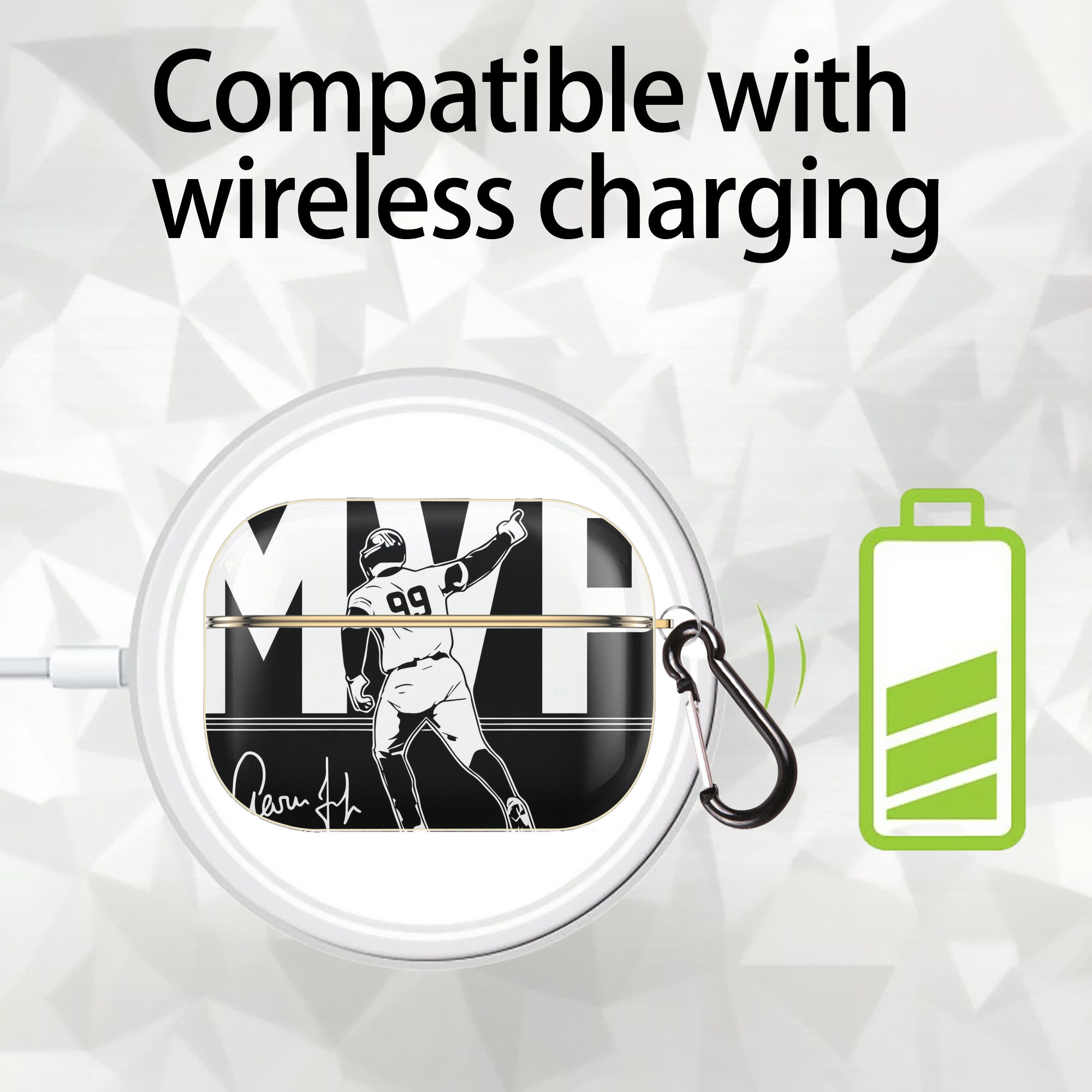 Aaron Judge MVP Luxury Gold AirPods Pro Case With Keychain, Flexible PC Material, Full Protection, Precise Cutouts, Anti-Fingerprint, Washable, Durable Design