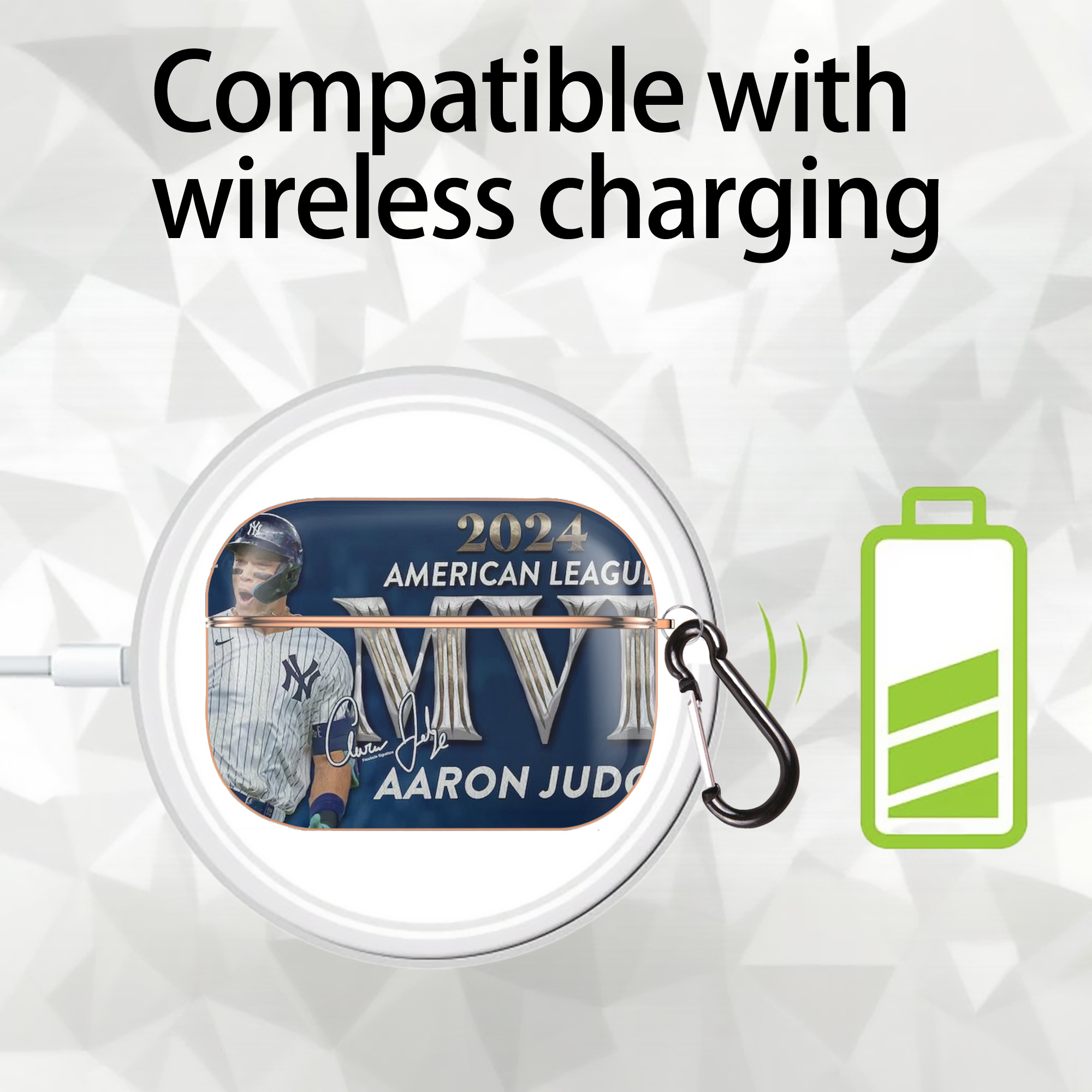 Aaron Judge MVP AirPods Pro Protective Case Rose Gold, Flexible PC Material, Precise Fit, Anti-Slip Cover, Full Protection, Fingerprint Resistant, Washable With Keychain