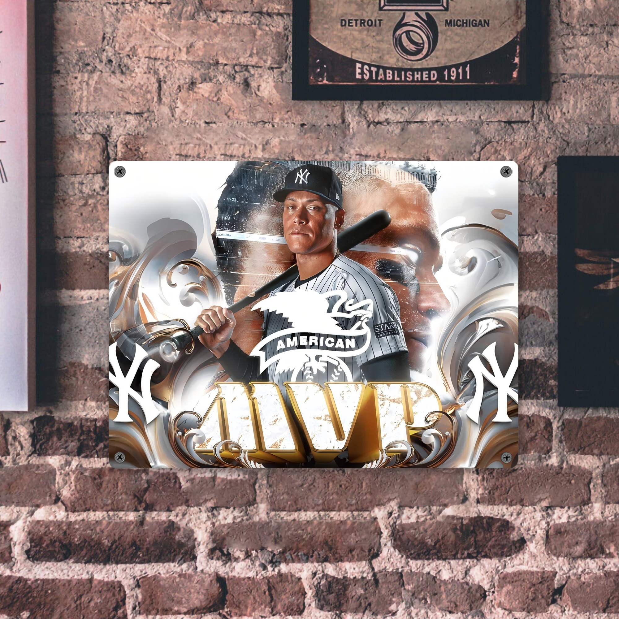 Aaron Judge MVP Vintage Metal Tin Sign 16x12 – Full-Print Iron Wall Decor – Durable, Fade-Resistant – Easy To Hang – Ideal For Home, Bar, Kitchen & Office Decor