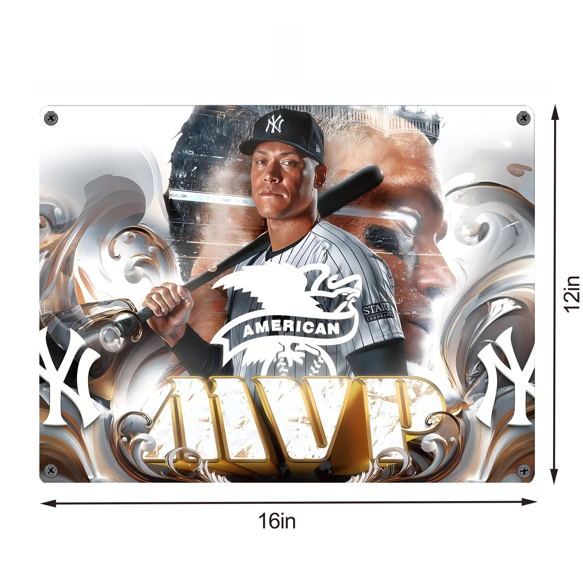 Aaron Judge MVP Vintage Metal Tin Sign 16x12 – Full-Print Iron Wall Decor – Durable, Fade-Resistant – Easy To Hang – Ideal For Home, Bar, Kitchen & Office Decor