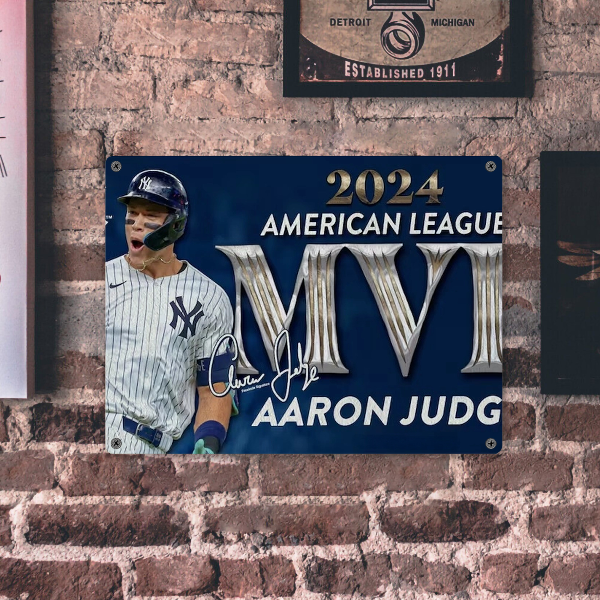 Aaron Judge MVP Vintage Metal Tin Sign 16x12 – Full-Print Iron Wall Decor – Durable, Fade-Resistant – Easy To Hang – Ideal For Home, Bar, Kitchen & Office Decor