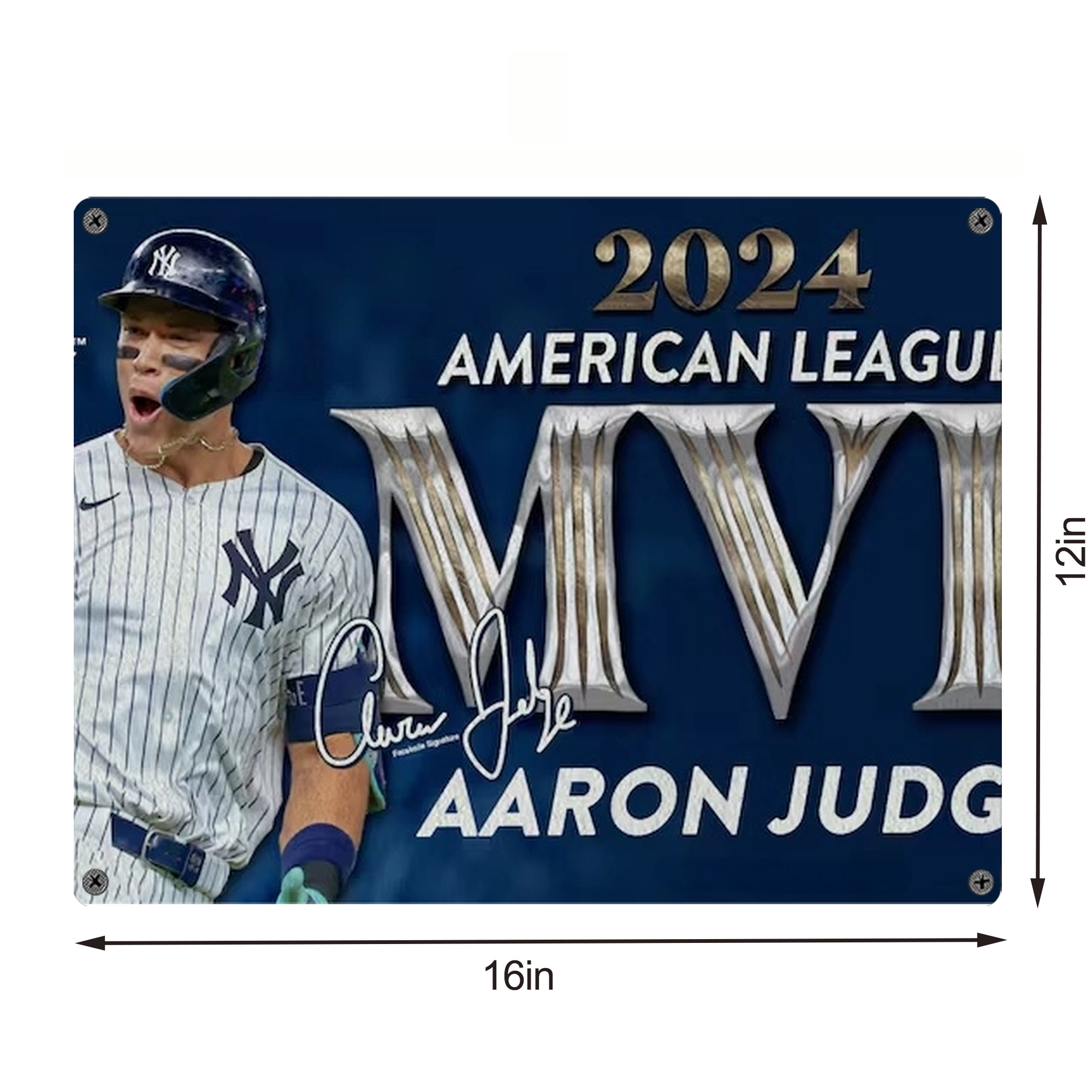 Aaron Judge MVP Vintage Metal Tin Sign 16x12 – Full-Print Iron Wall Decor – Durable, Fade-Resistant – Easy To Hang – Ideal For Home, Bar, Kitchen & Office Decor