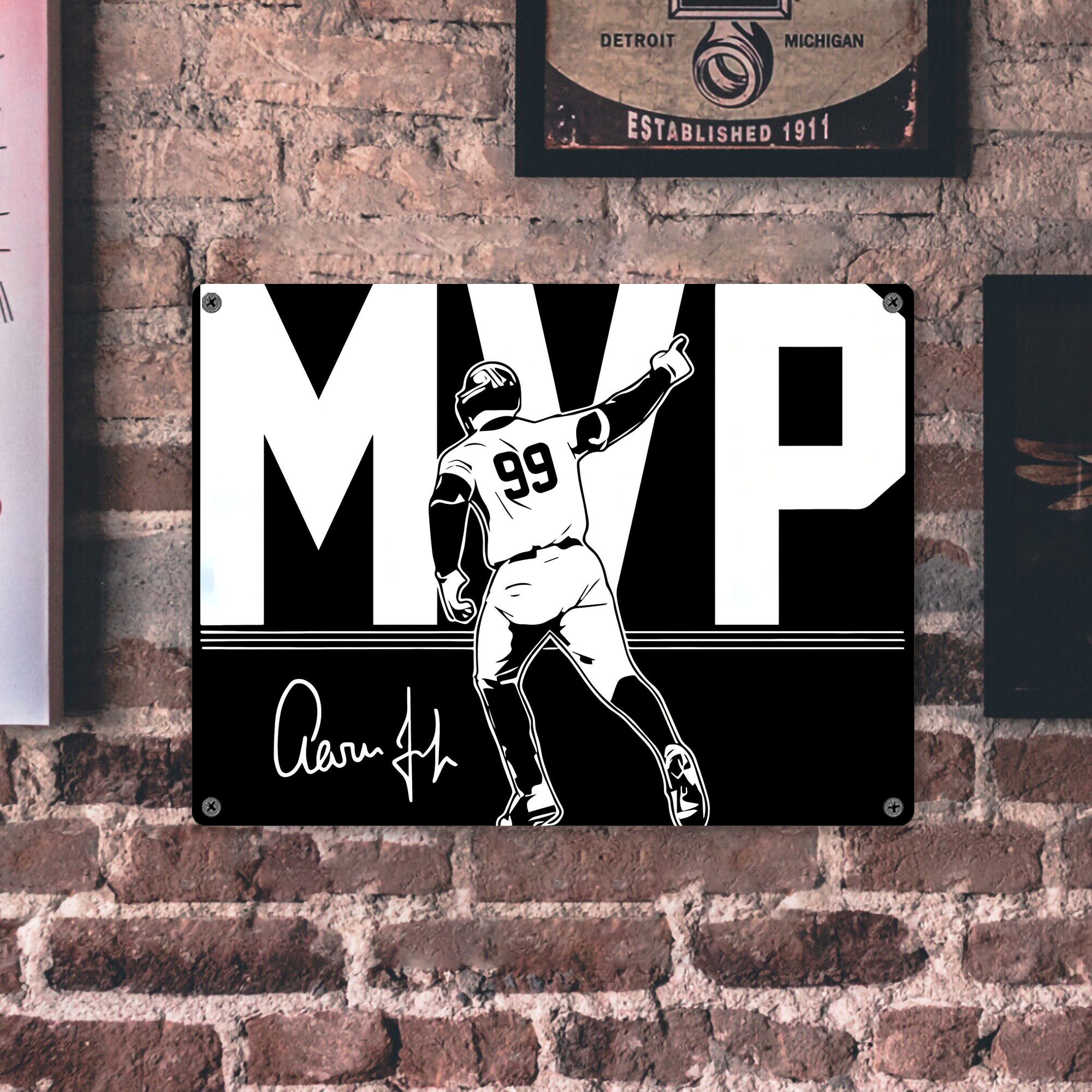 Aaron Judge MVP Vintage Metal Tin Sign 16x12 – Full-Print Iron Wall Decor – Durable, Fade-Resistant – Easy To Hang – Ideal For Home, Bar, Kitchen & Office Decor
