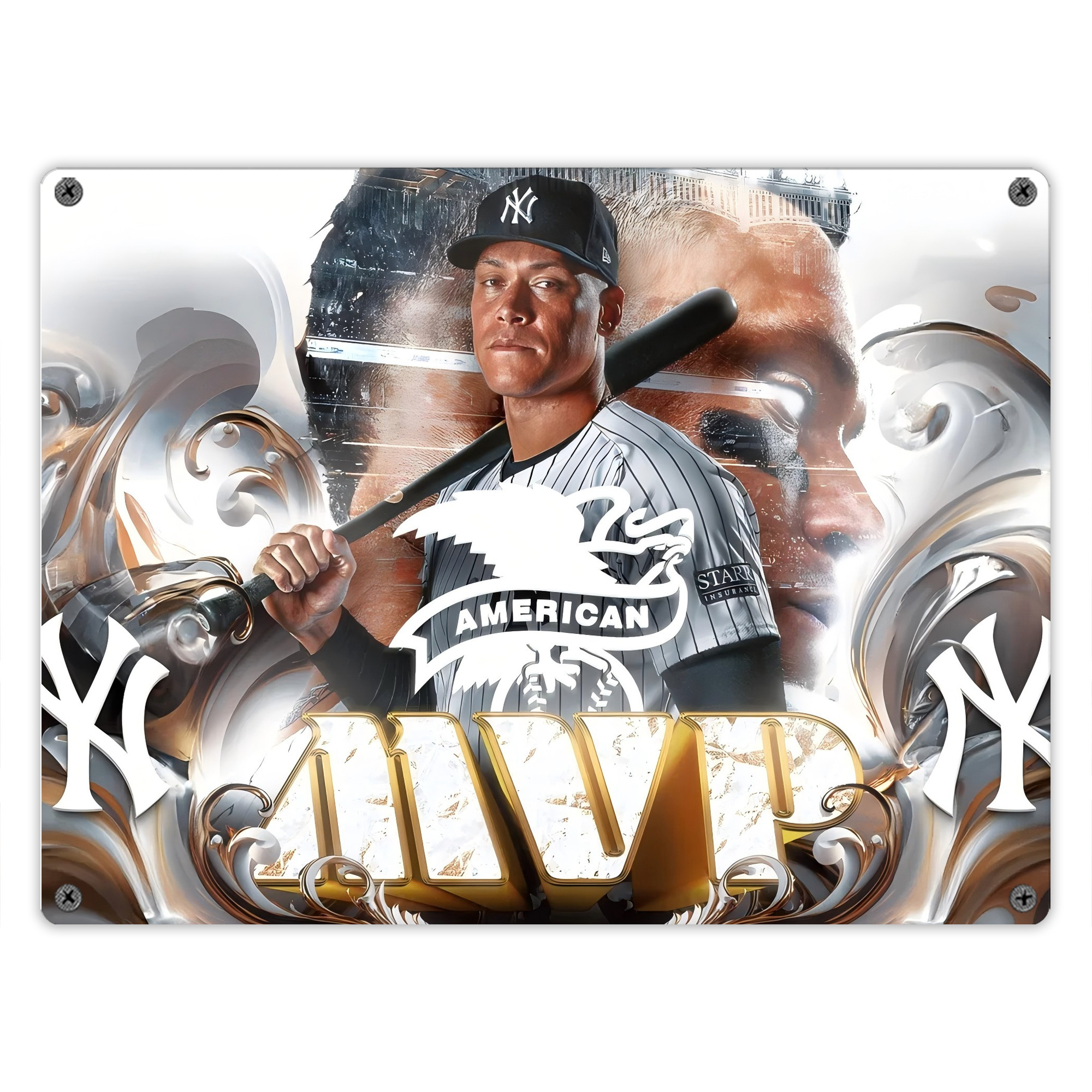 Aaron Judge MVP Vintage Metal Tin Sign 16x12 – Full-Print Iron Wall Decor – Durable, Fade-Resistant – Easy To Hang – Ideal For Home, Bar, Kitchen & Office Decor