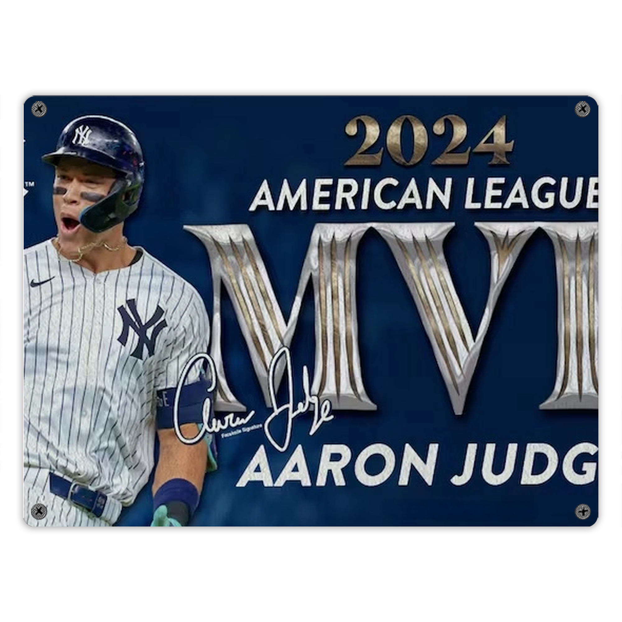 Aaron Judge MVP Vintage Metal Tin Sign 16x12 – Full-Print Iron Wall Decor – Durable, Fade-Resistant – Easy To Hang – Ideal For Home, Bar, Kitchen & Office Decor
