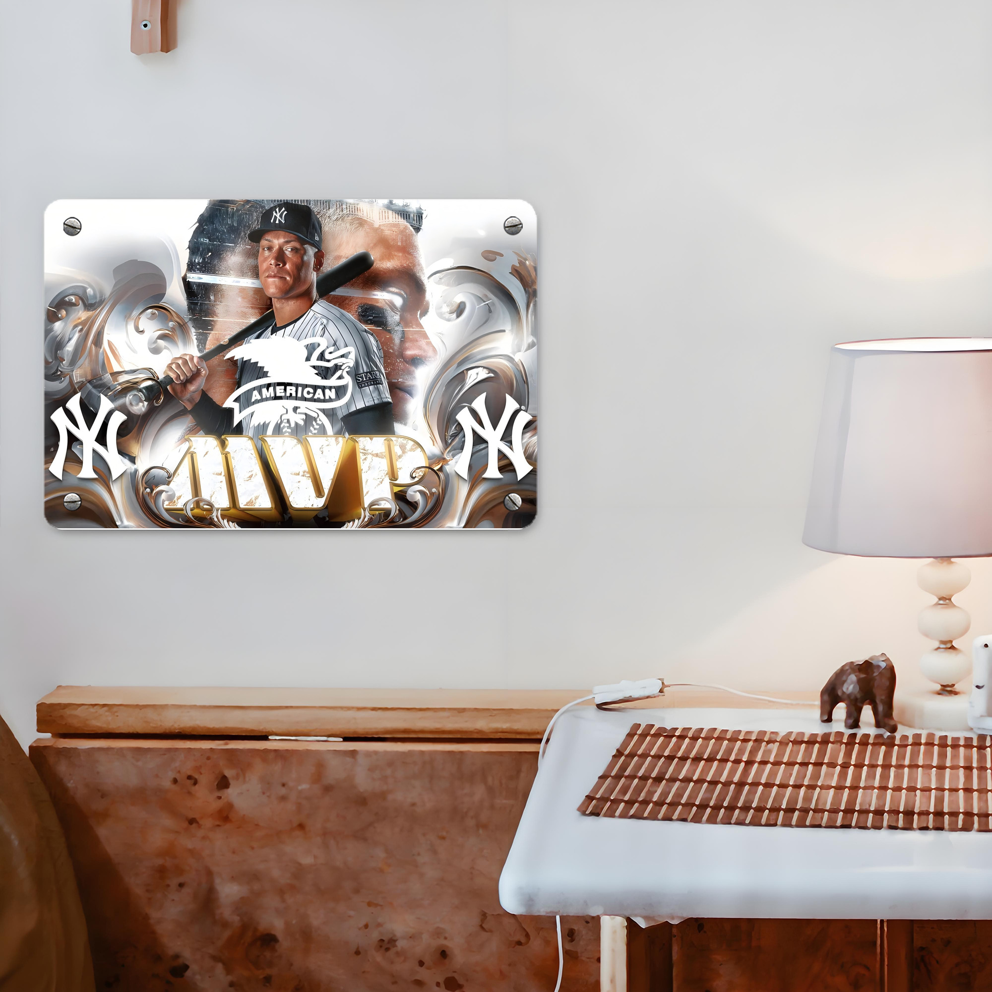 Aaron Judge MVP Metal Tin Sign 12x8inch - Premium Full-Print Decorative Wall Art, Durable Rust-Resistant Metal Plaque For Living Room, Bedroom, Kitchen, Office, Bar Décor