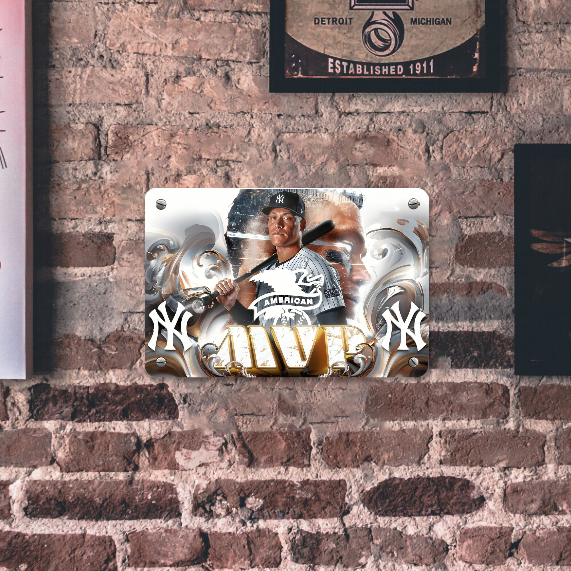 Aaron Judge MVP Metal Tin Sign 12x8inch - Premium Full-Print Decorative Wall Art, Durable Rust-Resistant Metal Plaque For Living Room, Bedroom, Kitchen, Office, Bar Décor