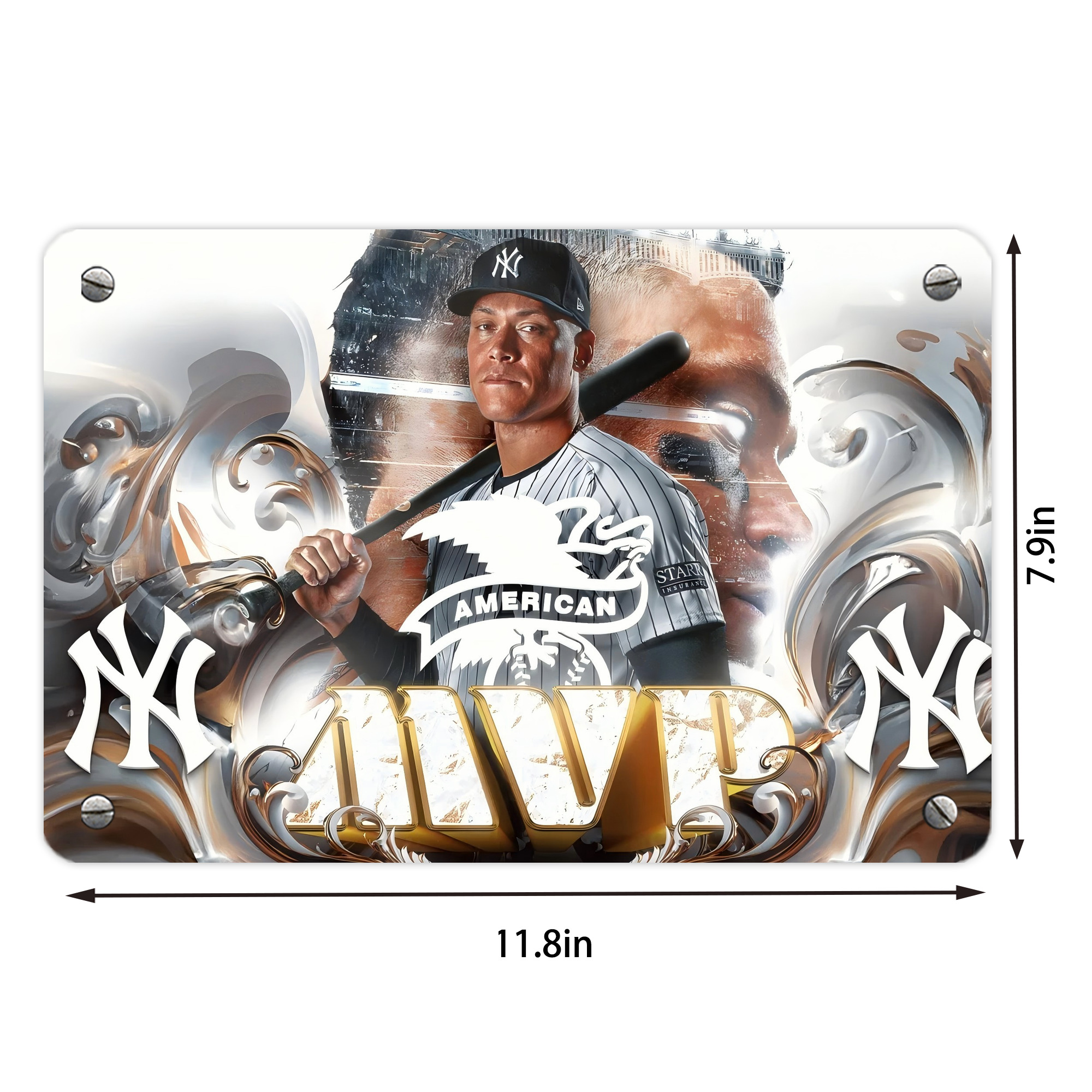 Aaron Judge MVP Metal Tin Sign 12x8inch - Premium Full-Print Decorative Wall Art, Durable Rust-Resistant Metal Plaque For Living Room, Bedroom, Kitchen, Office, Bar Décor