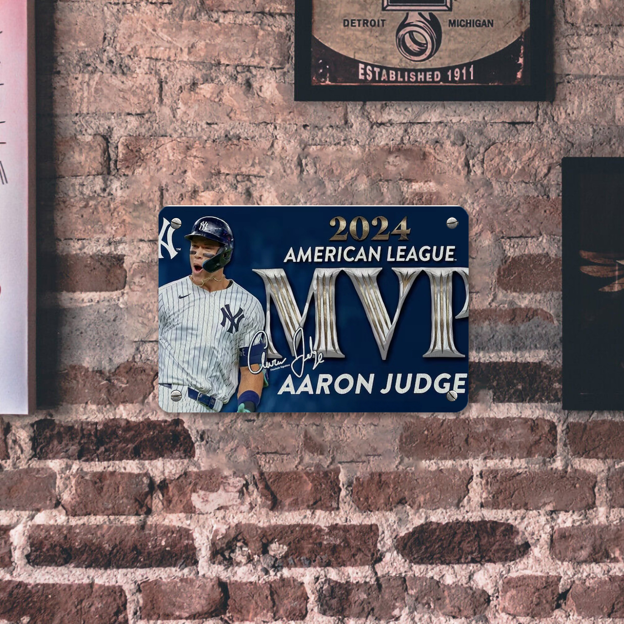 Aaron Judge MVP Metal Tin Sign 12x8inch - Premium Full-Print Decorative Wall Art, Durable Rust-Resistant Metal Plaque For Living Room, Bedroom, Kitchen, Office, Bar Décor