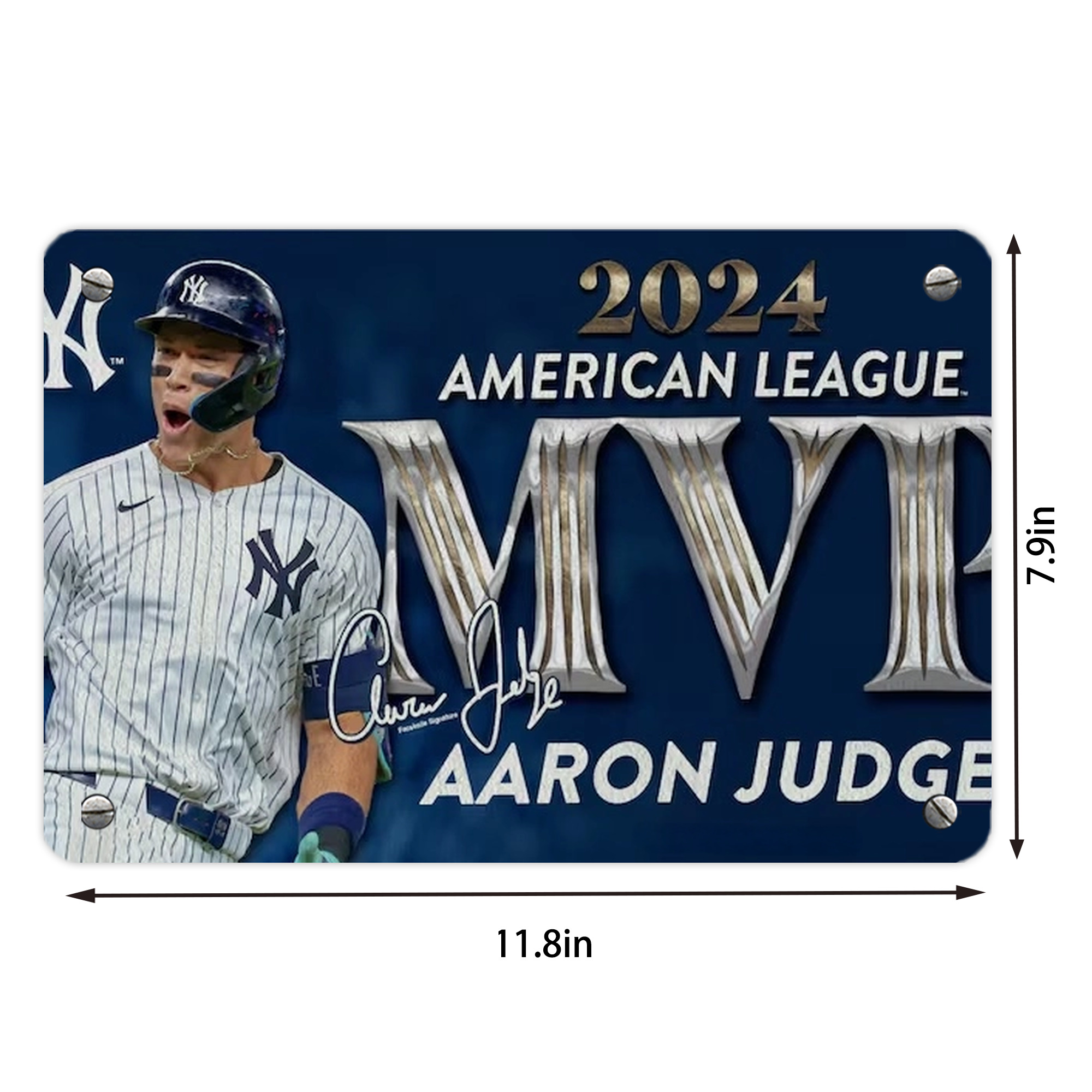 Aaron Judge MVP Metal Tin Sign 12x8inch - Premium Full-Print Decorative Wall Art, Durable Rust-Resistant Metal Plaque For Living Room, Bedroom, Kitchen, Office, Bar Décor