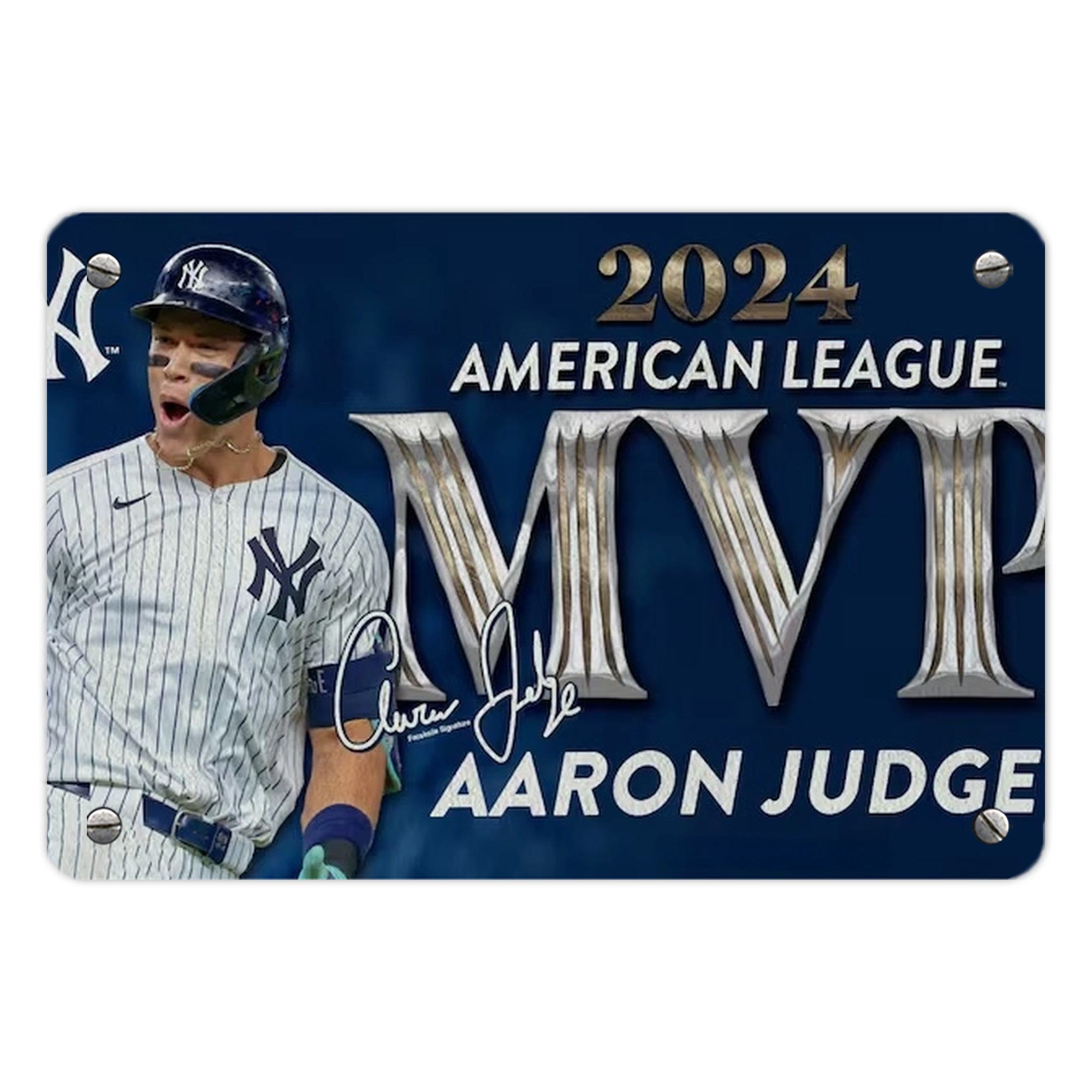 Aaron Judge MVP Metal Tin Sign 12x8inch - Premium Full-Print Decorative Wall Art, Durable Rust-Resistant Metal Plaque For Living Room, Bedroom, Kitchen, Office, Bar Décor