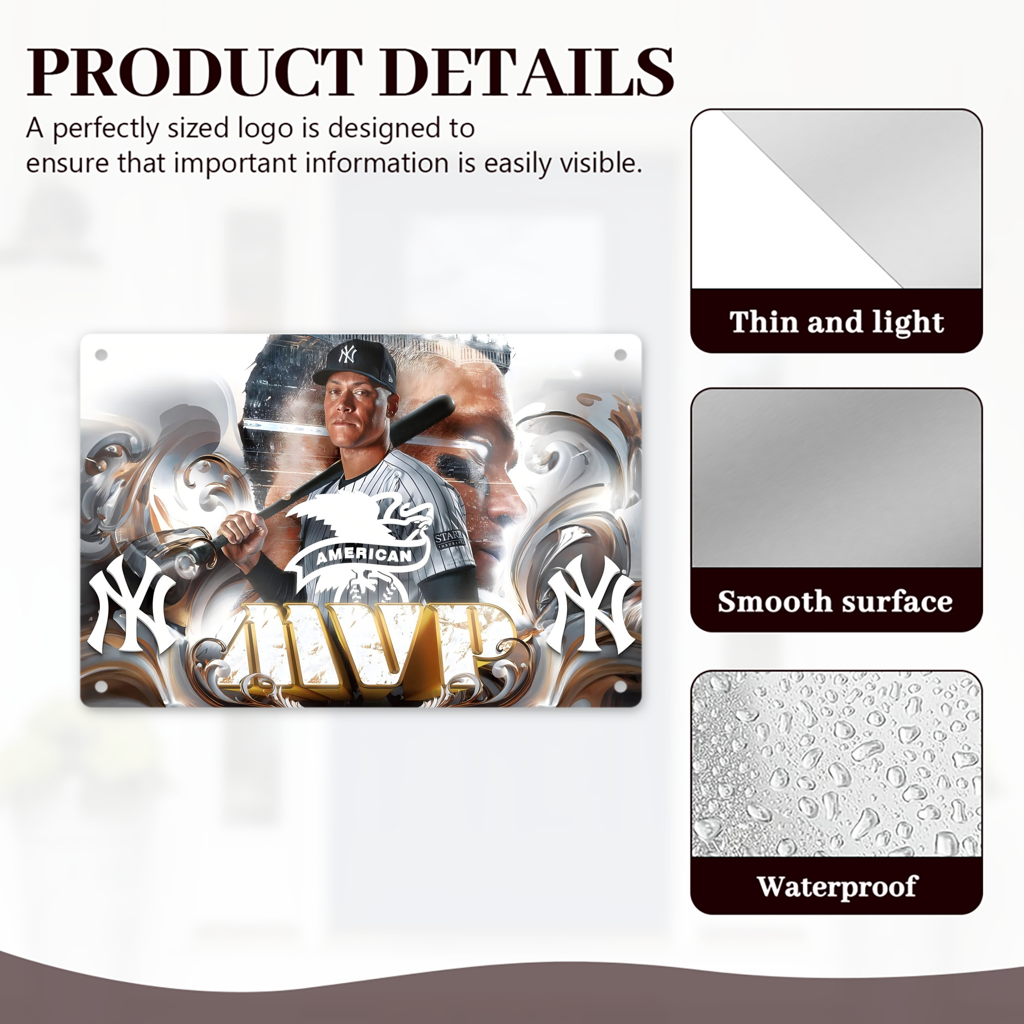 Aaron Judge MVP Decorative Aluminum Plaque – Horizontal Design – Durable, Stylish, Easy To Install – Ideal For Home, Office, Bar, And More